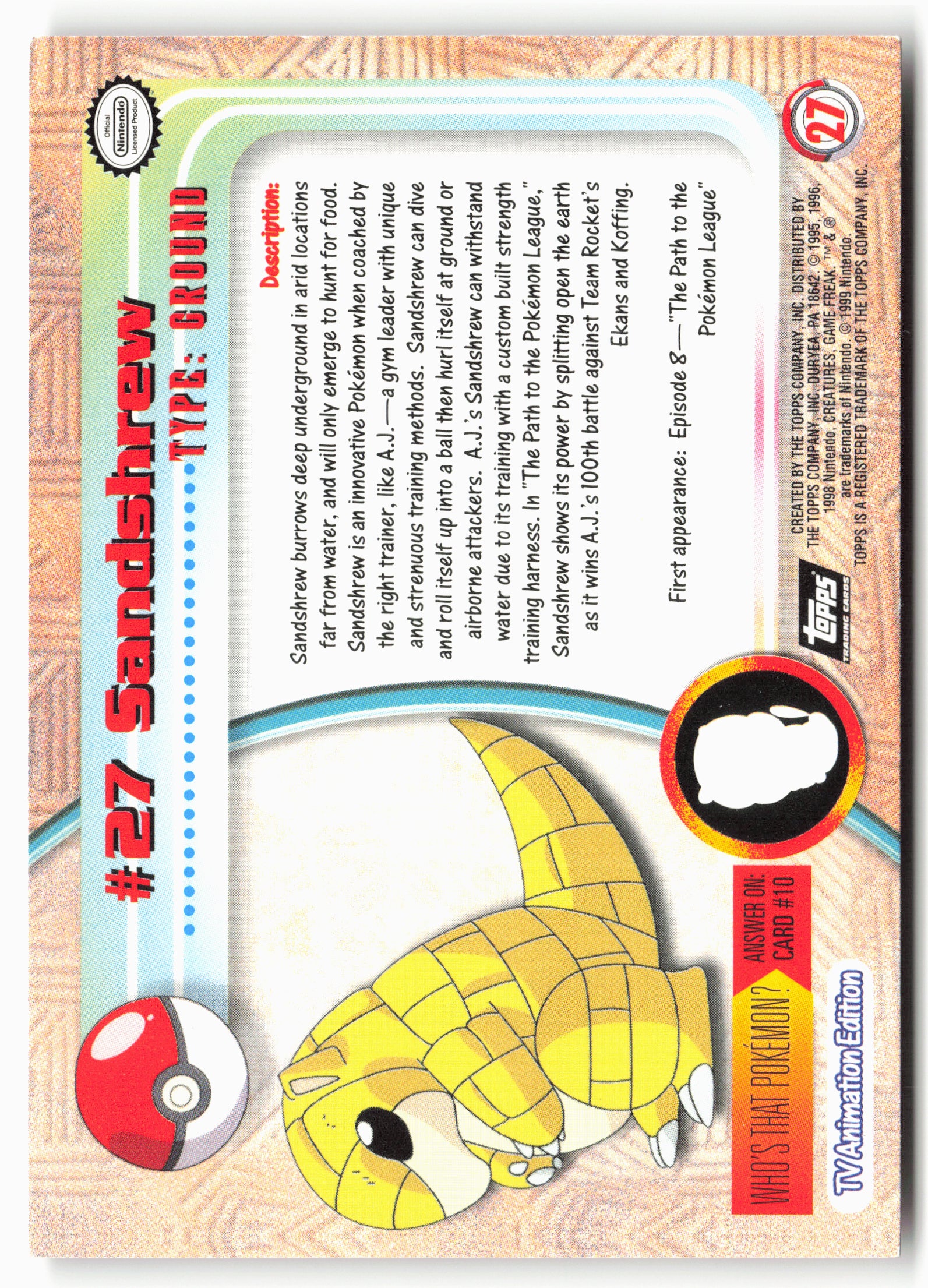 Topps #27 Sandshrew Pokémon - Non-Holo - 13709