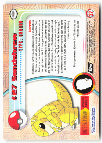 Topps #27 Sandshrew Pokémon - Non-Holo - 13709