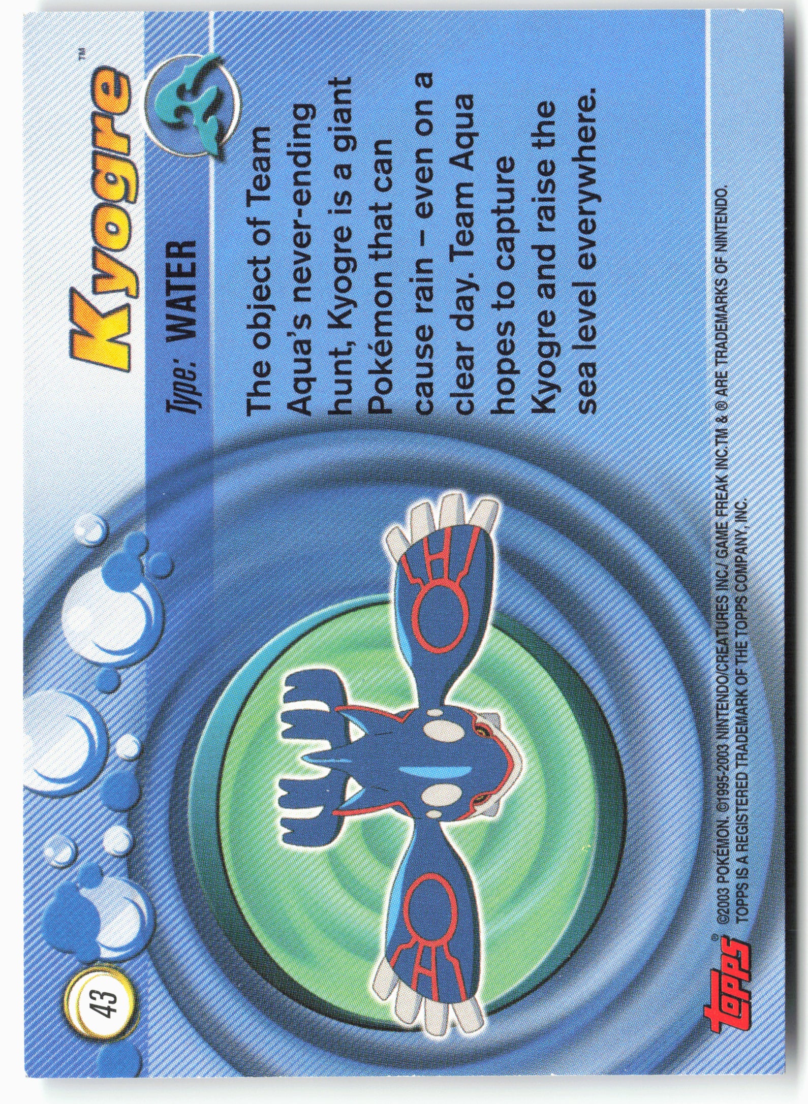 Advanced #43 Kyogre Pokémon - Non-Holo - 13710