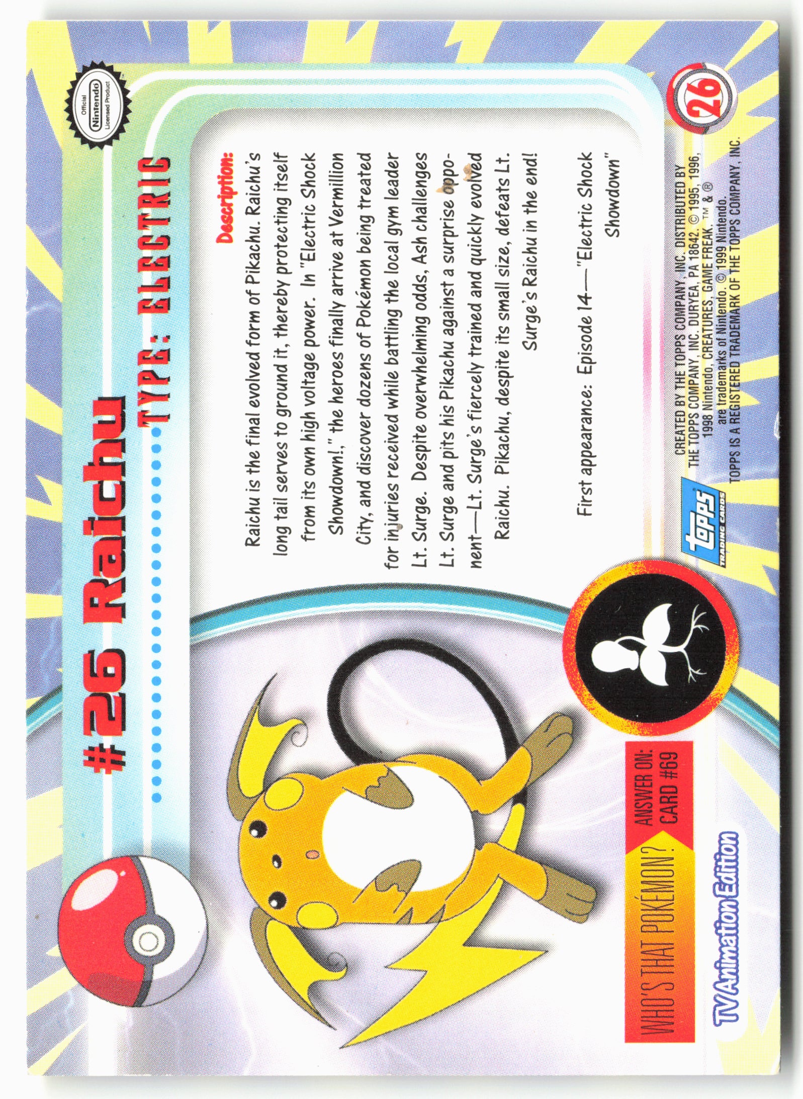 Topps #26 Raichu Pokémon - Non-Holo - 13711