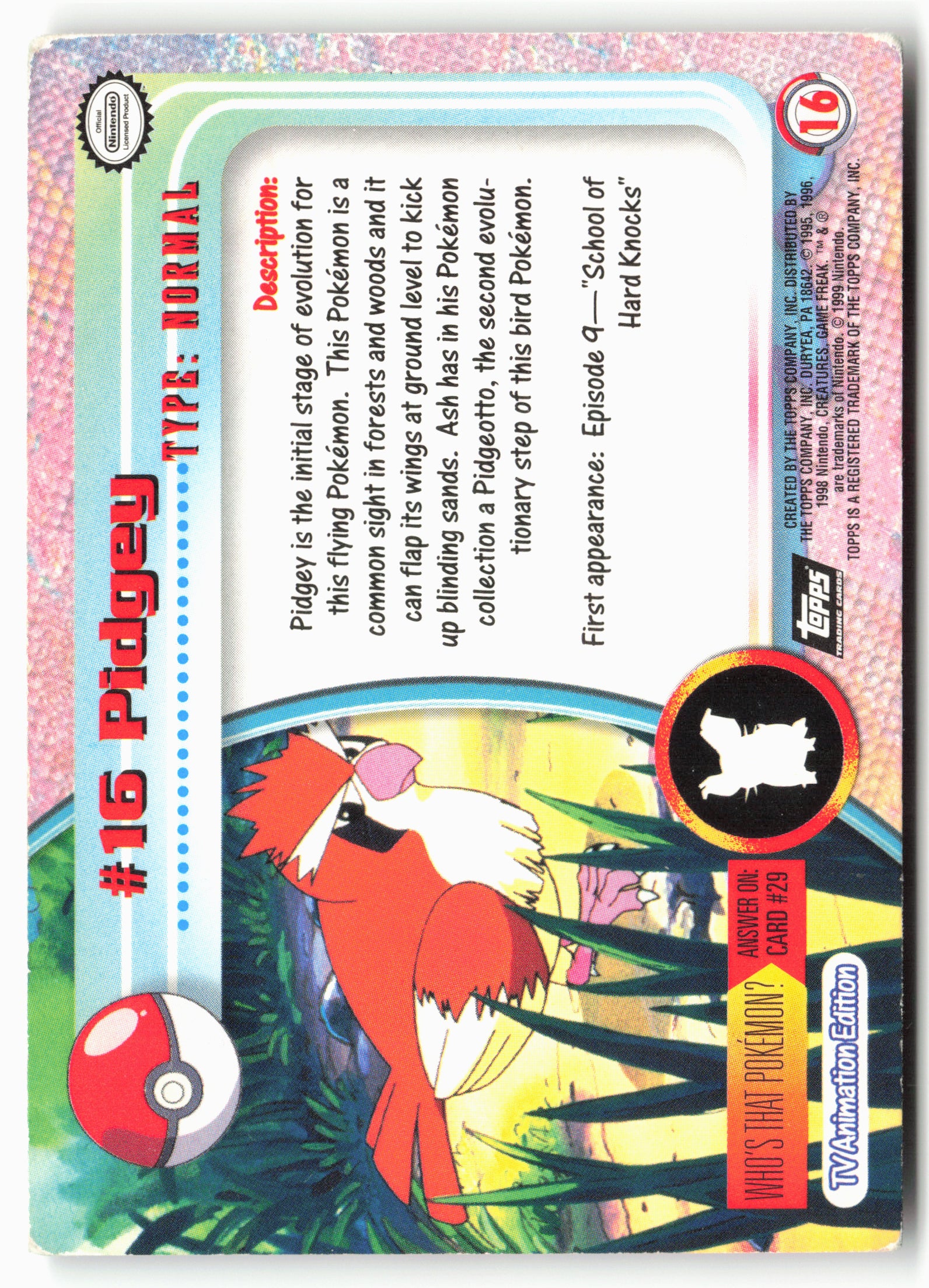 Topps #16 Pidgey Pokémon - Non-Holo - 13712