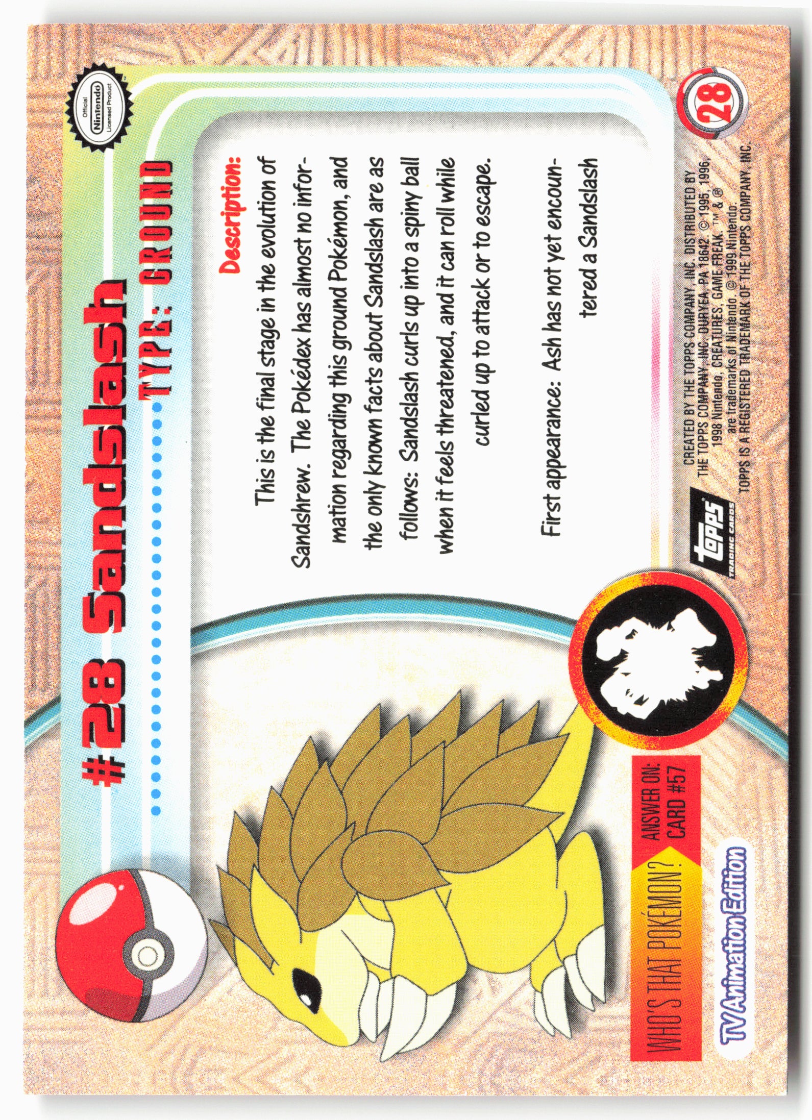 Topps #28 Sandslash Pokémon - Non-Holo - 13713