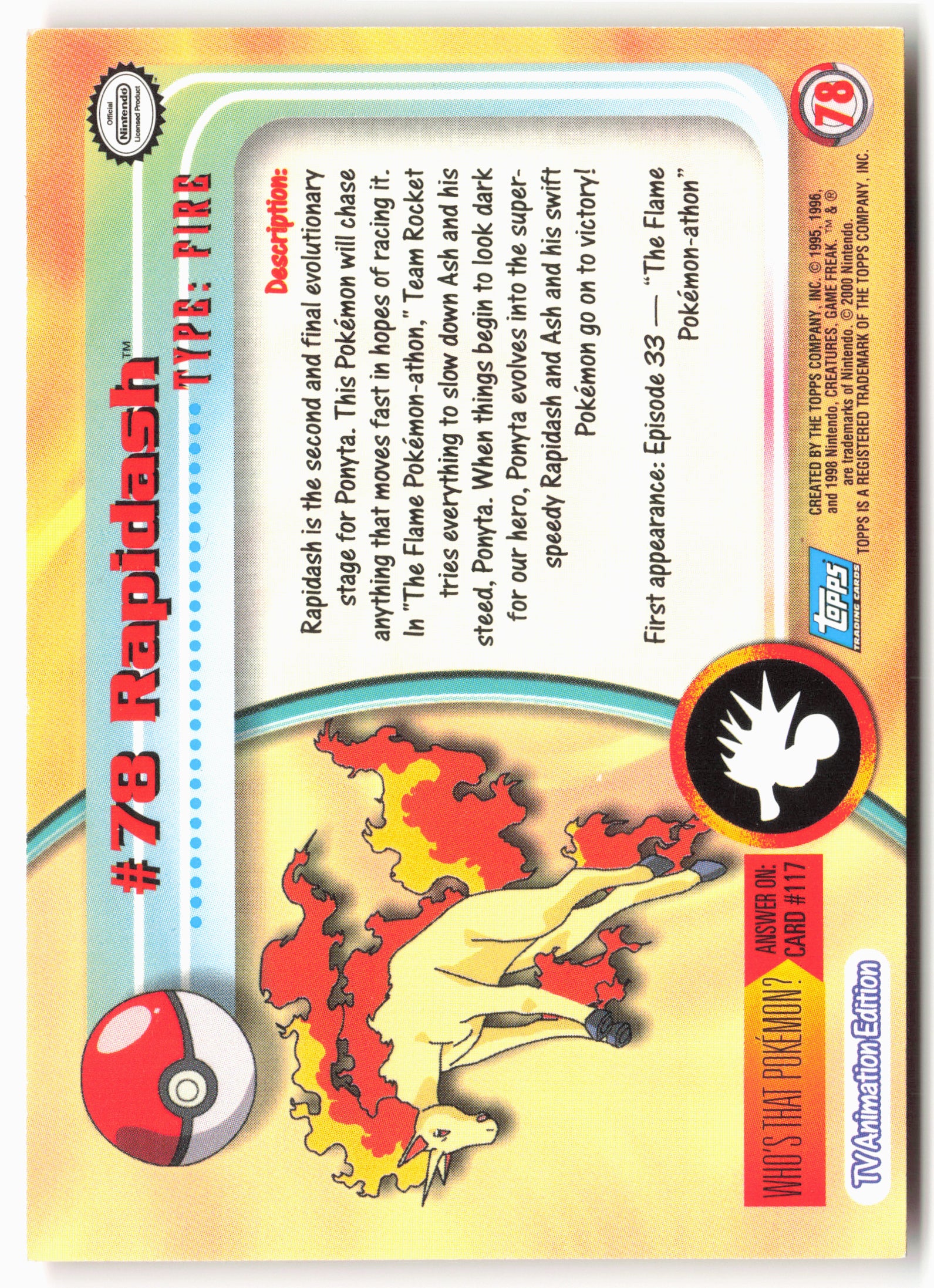 Topps #78 Rapidash Pokémon - Non-Holo - 13714