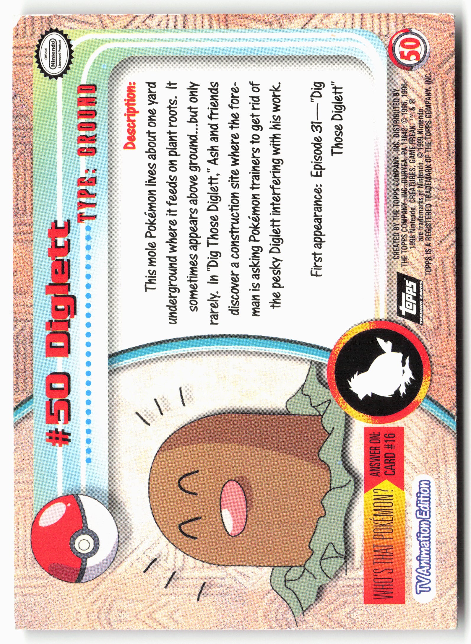 Topps #50 Diglett Pokémon - Non-Holo - 13715