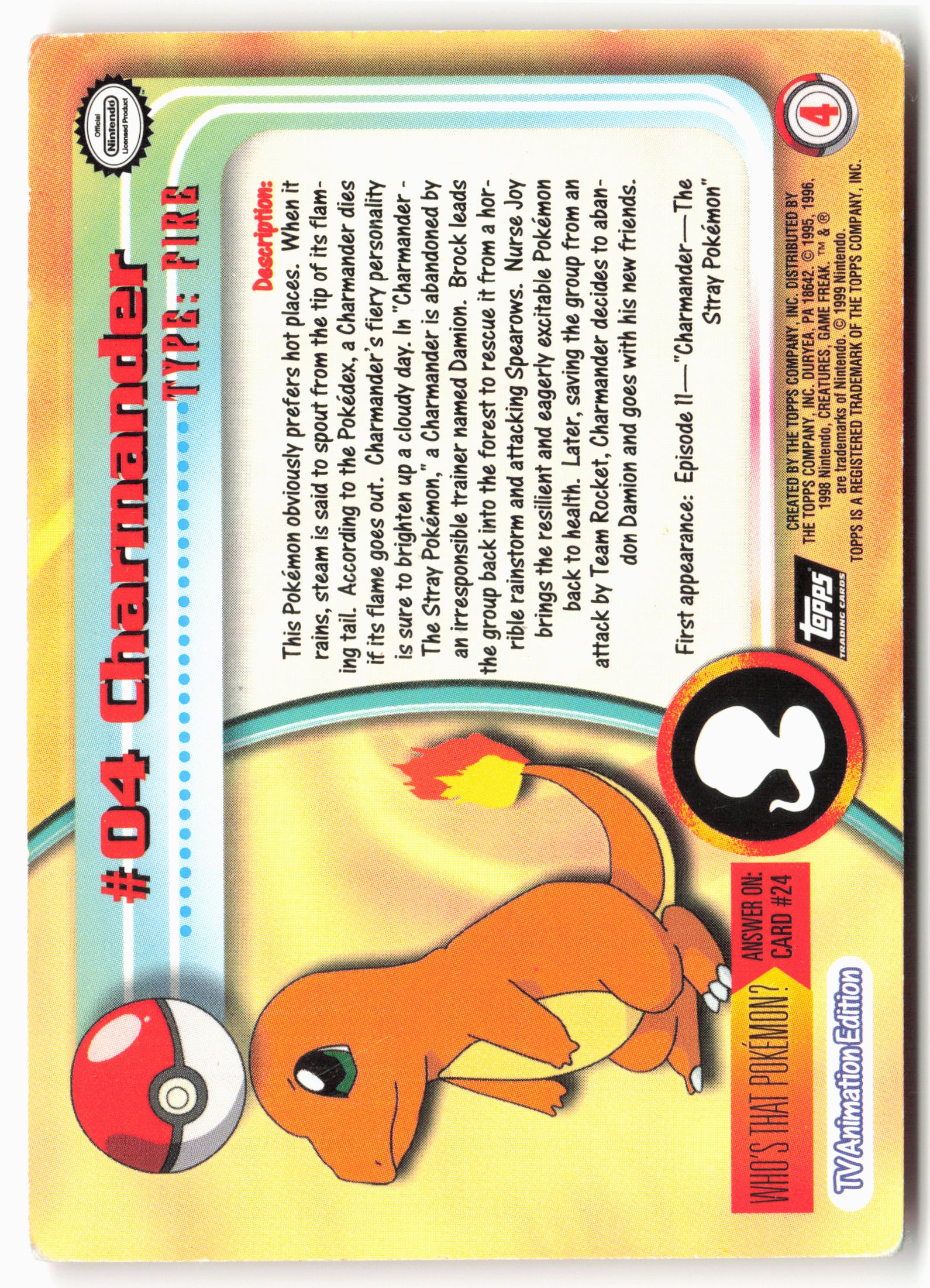 Topps #04 Charmander Pokémon - Non-Holo - 13718