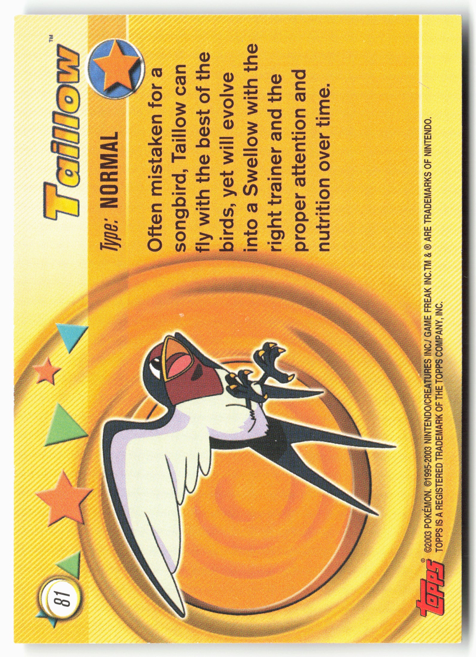 Advanced #81 Taillow Pokémon - Non-Holo - 13722