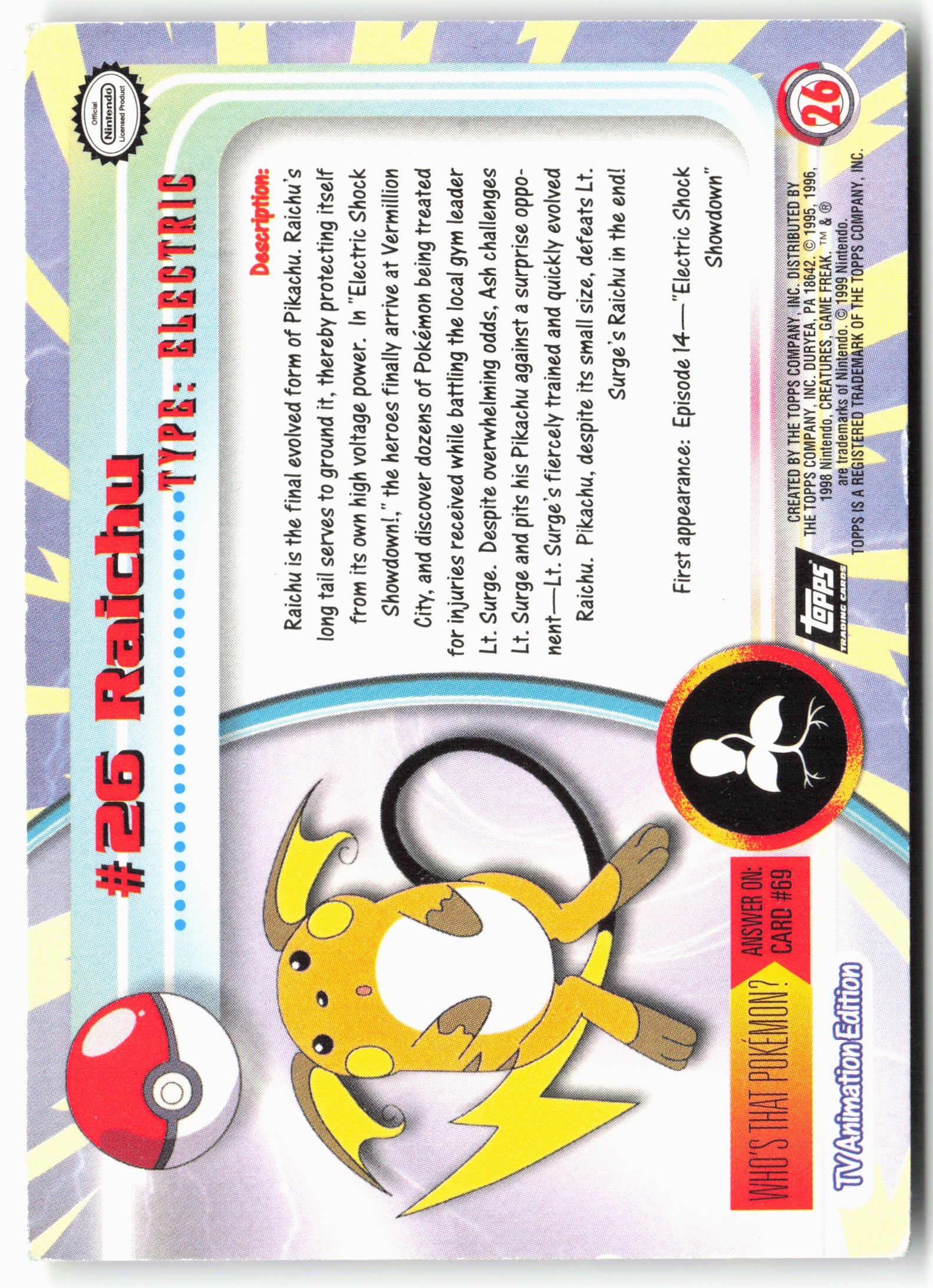 Topps #26 Raichu Pokémon - Holo - 13732