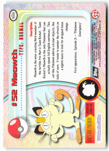 Topps #52 Meowth Pokémon - Holo - 13734