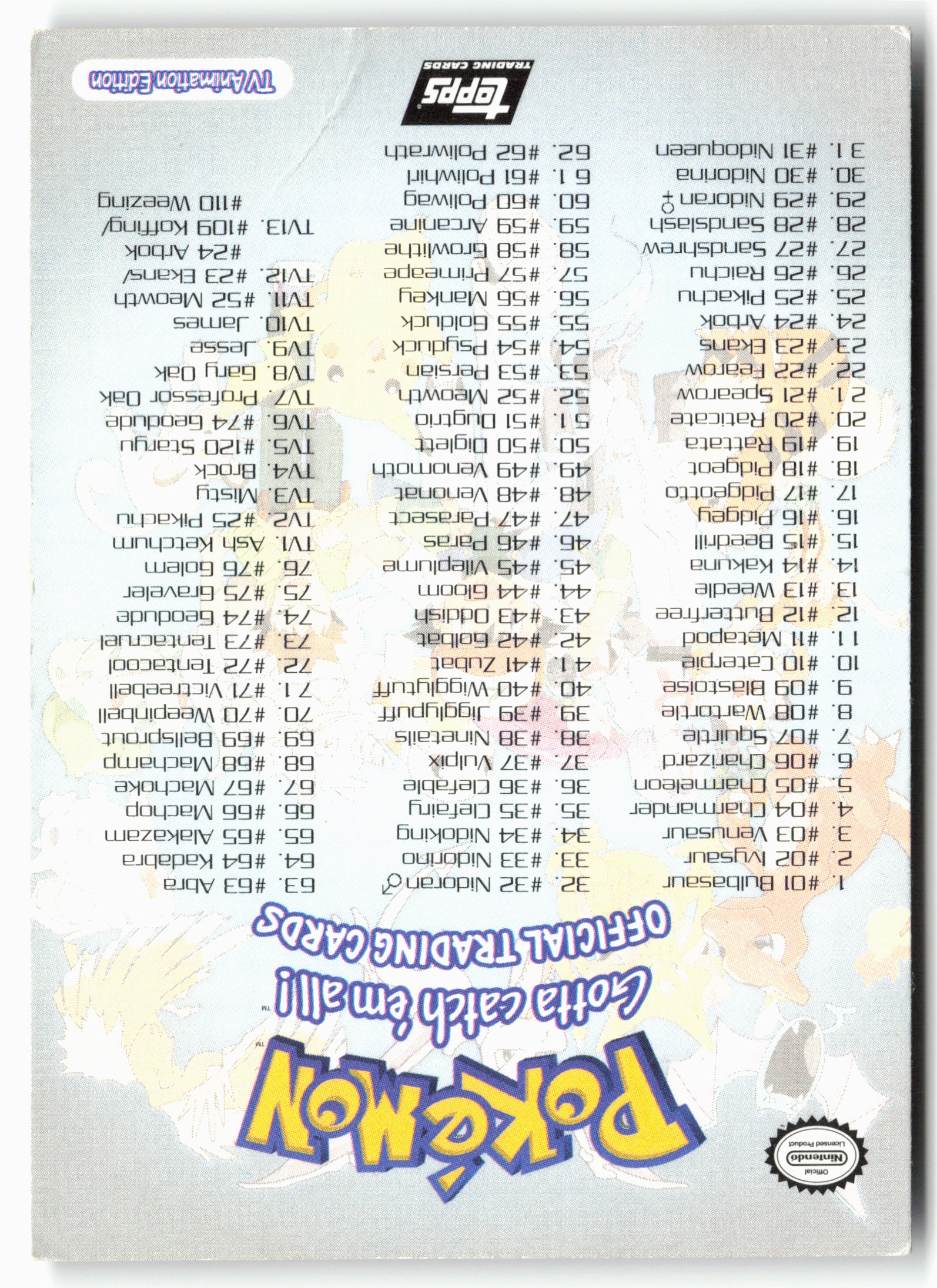 Topps CHECKLIST - NON-HOLO - SERIES 1 Pokémon - 13741