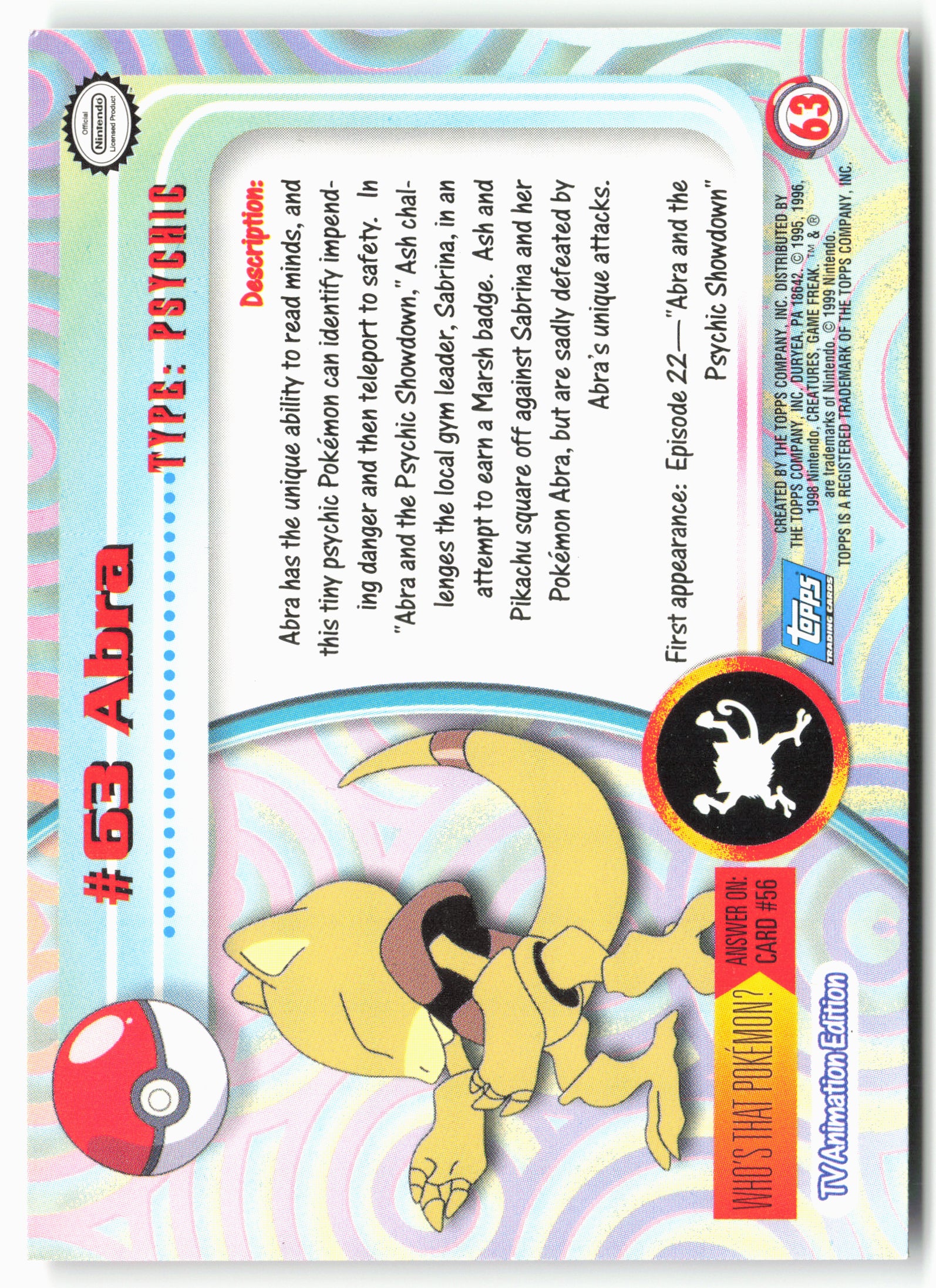 Topps #63 Abra Pokémon - Non-Holo - 13745
