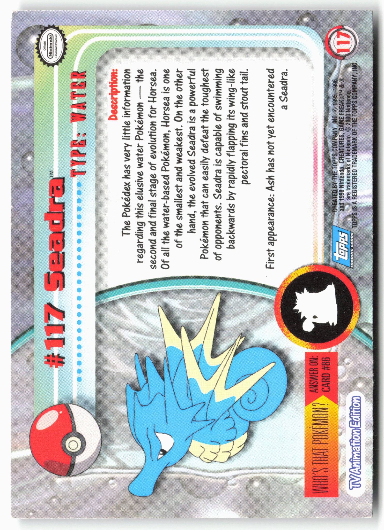 Topps #117 Seadra Pokémon - Non-Holo - 13750