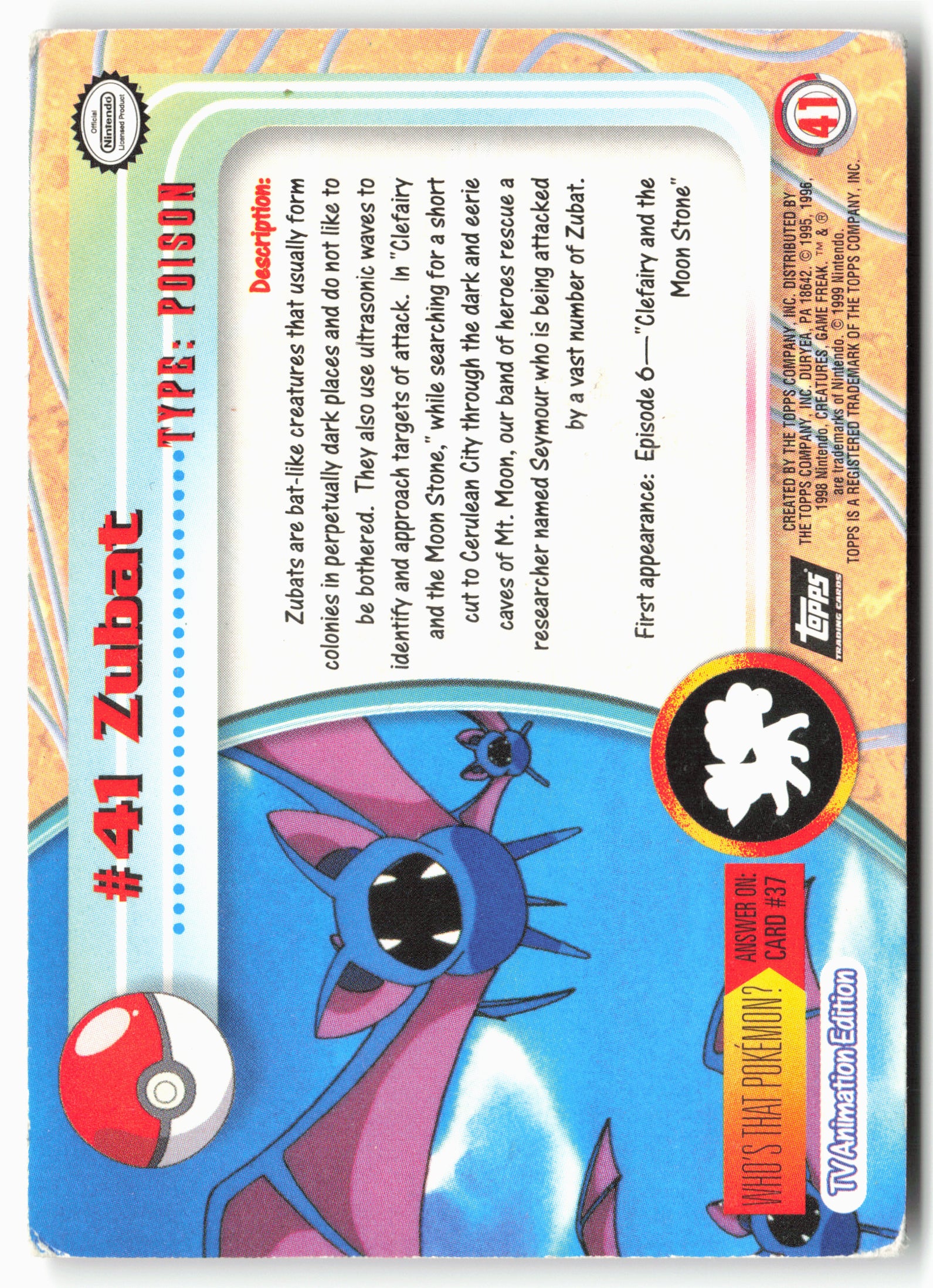 Topps #41 Zubat Pokémon - Holo - 13752