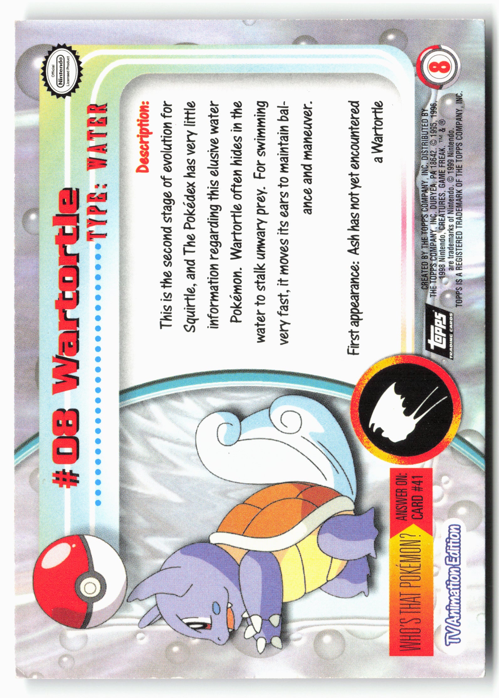 Topps #08 Wartortle Pokémon - Non-Holo - 13759