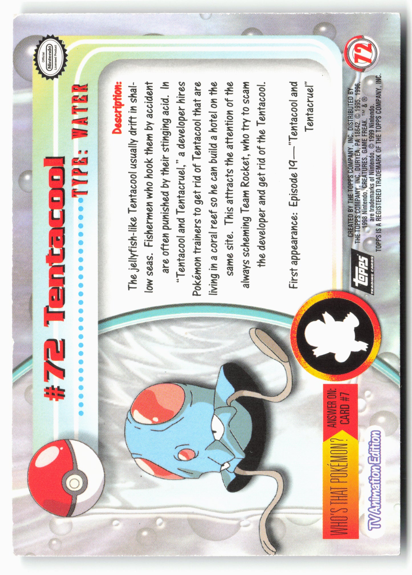 Topps #72 Tentacool Pokémon - Holo - 13765