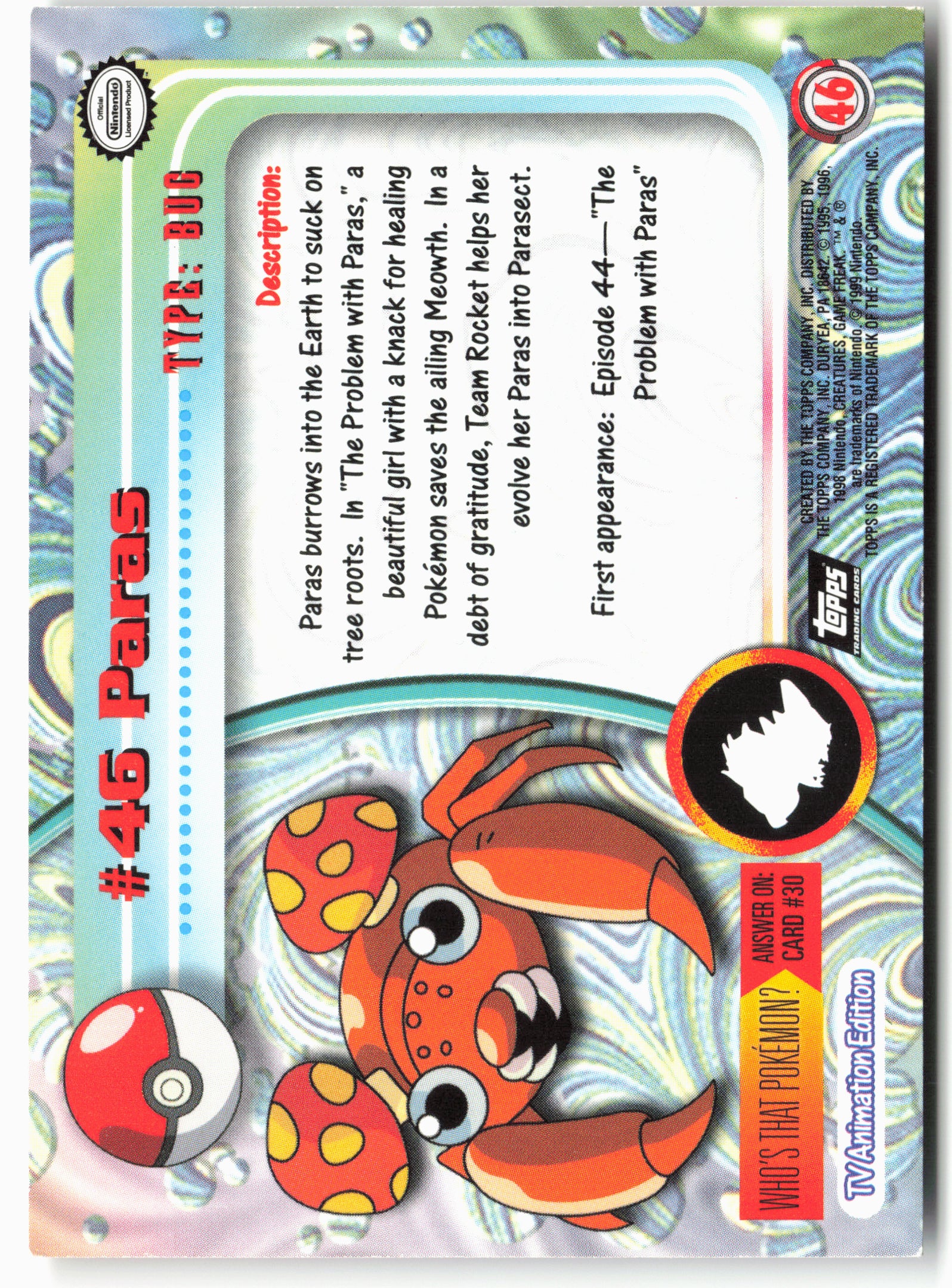 Topps #46 Paras Pokémon - Non-Holo - 13776