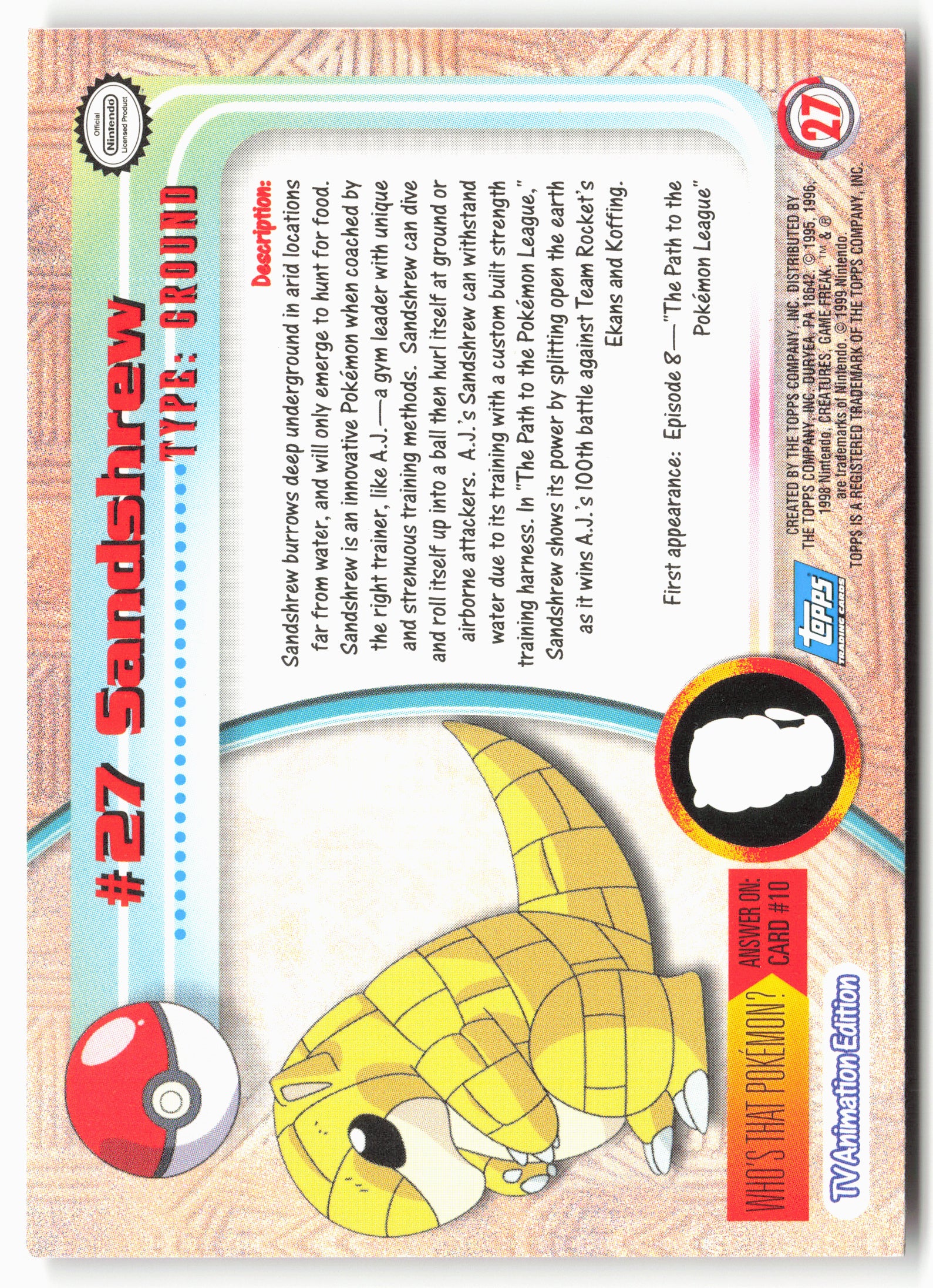 Topps #27 Sandshrew Pokémon - Non-Holo - 13785