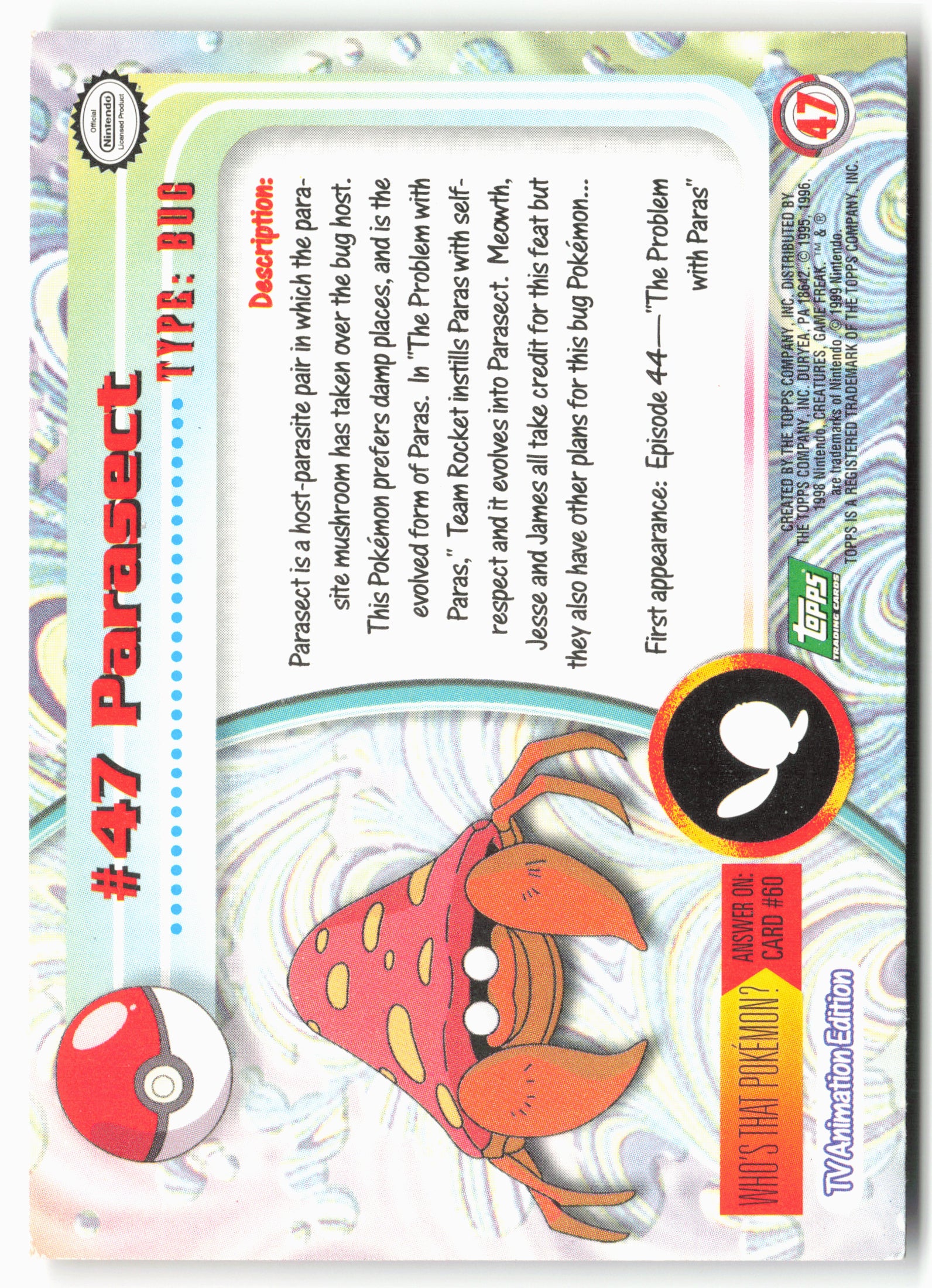 Topps #47 Parasect Pokémon - Non-Holo - 13795