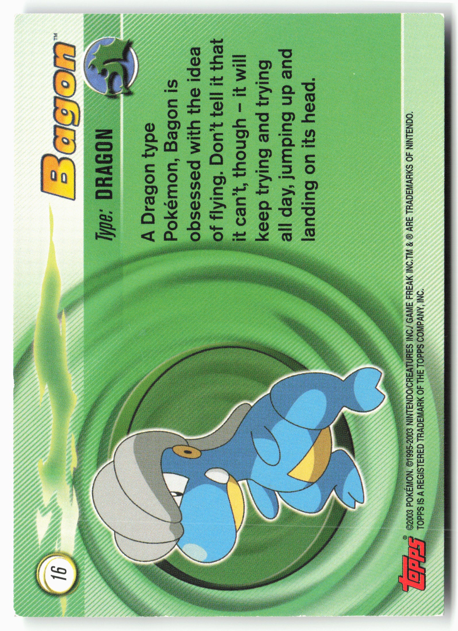Topps Advanced #16 Bagon Pokémon - Non-Holo - 13799