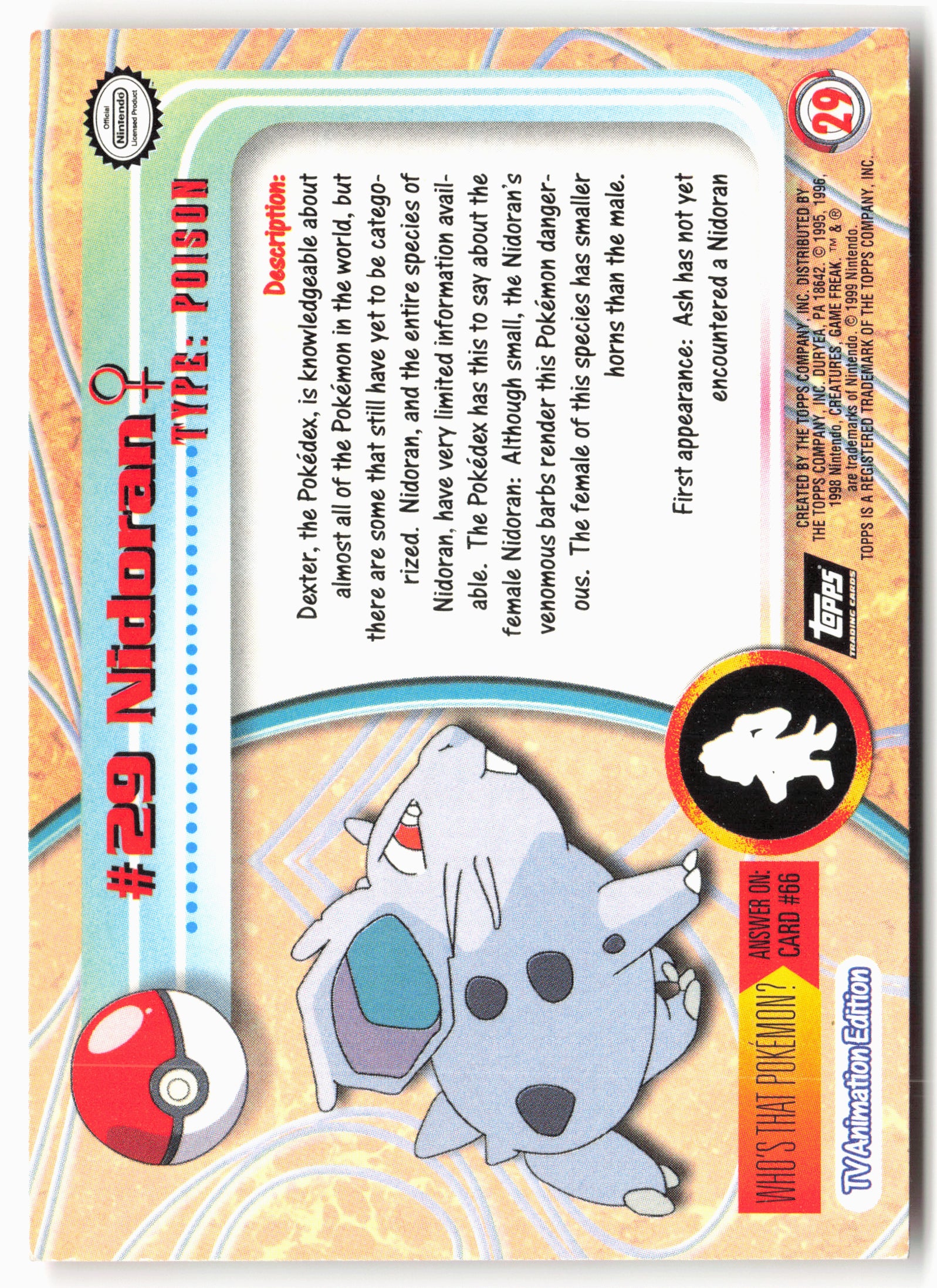 Topps #29 Nidoran Pokémon - Non-Holo - 13804