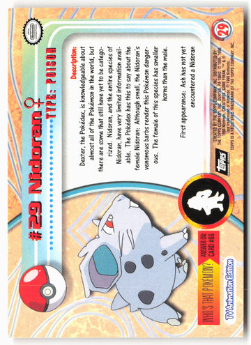 Topps #29 Nidoran Pokémon - Non-Holo - 13804
