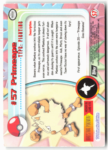 Topps #57 Primeape Pokémon - Holo - 13810