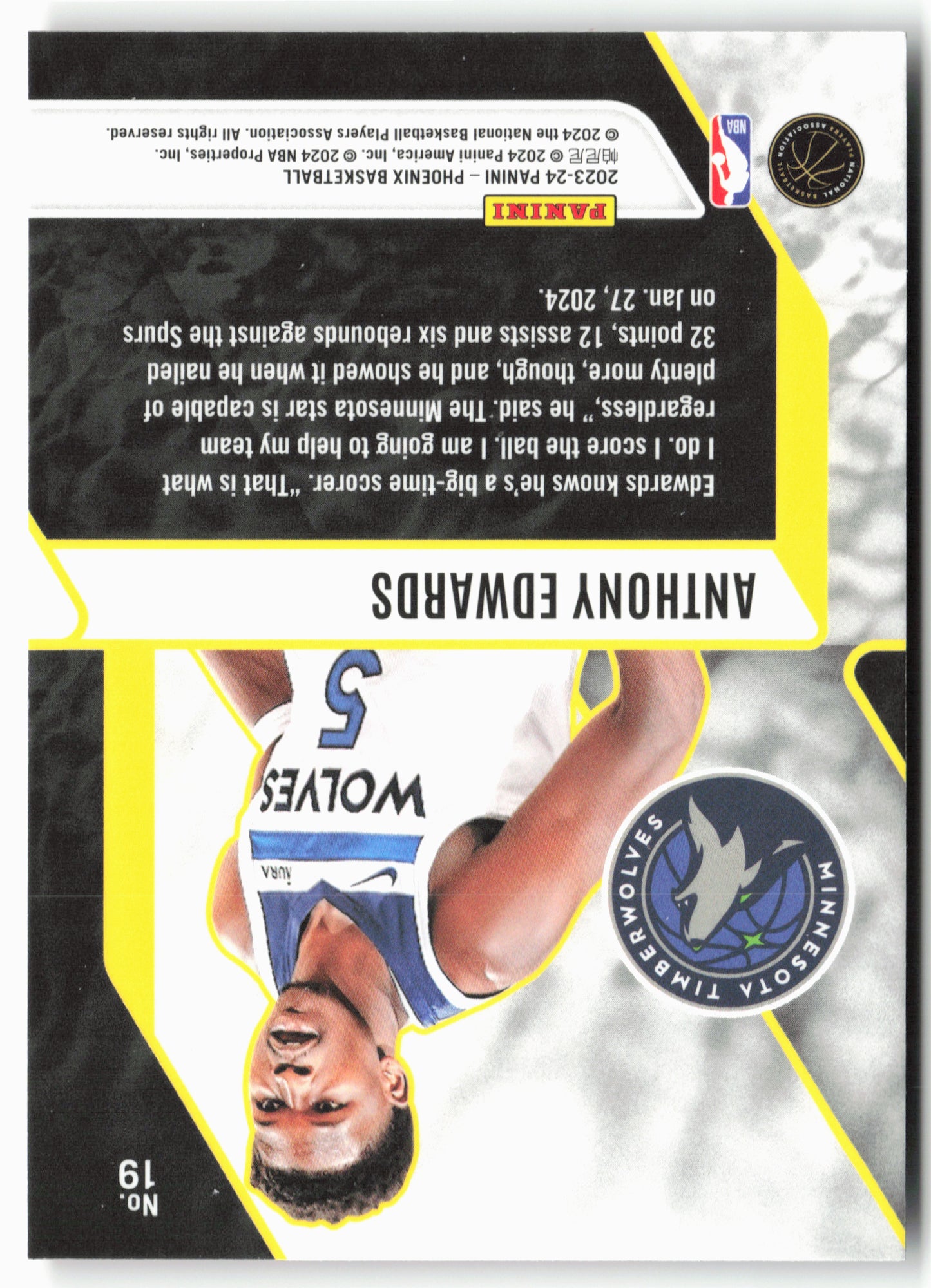 2023-24 Panini Phoenix #19 Anthony Edwards Fade To Black Phoenix Red Ice