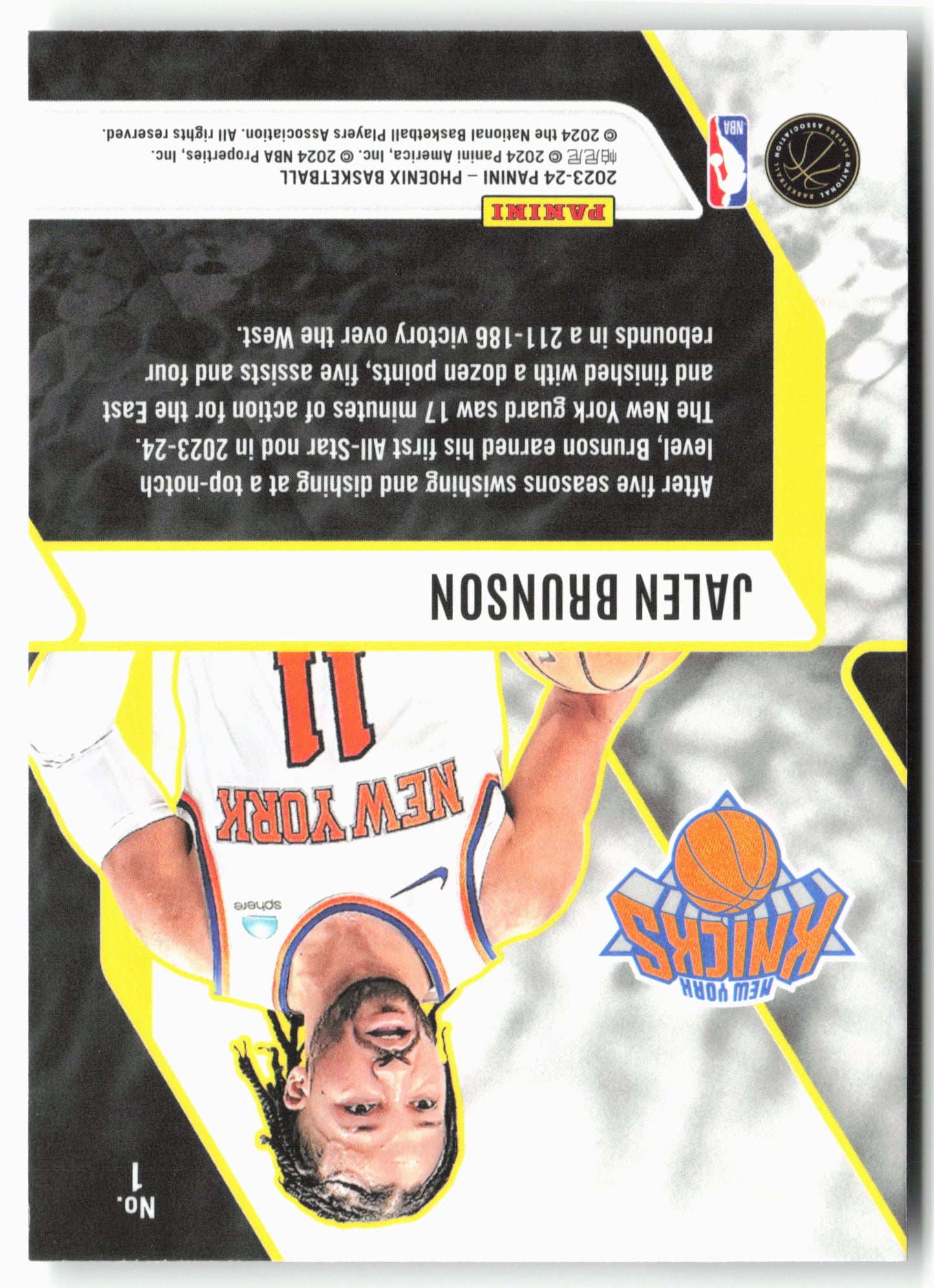 2023-24 Panini Phoenix #1 Jalen Brunson Fade To Black