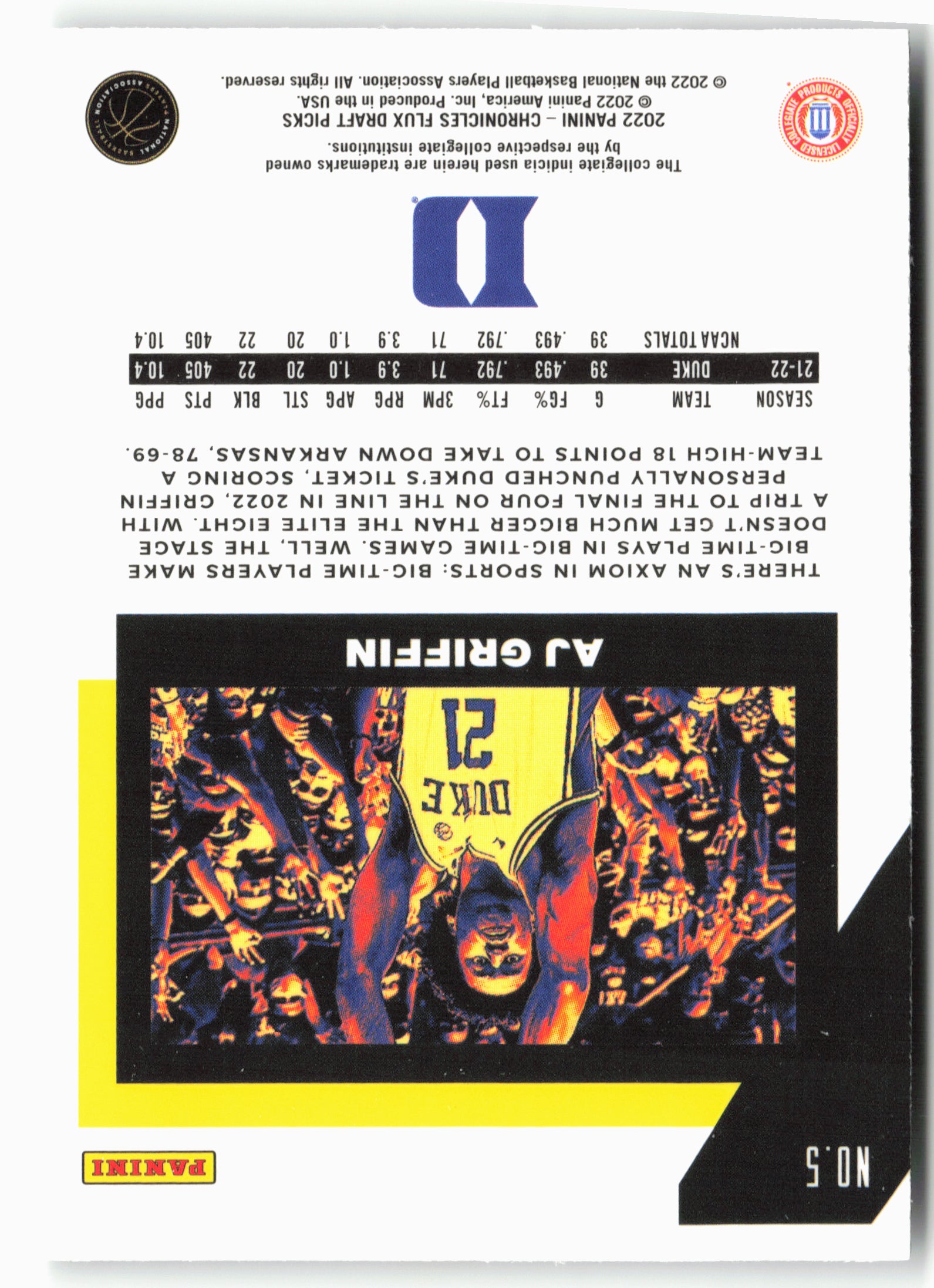 2022 Panini Chronicles Draft Picks #5 AJ Griffin Flux