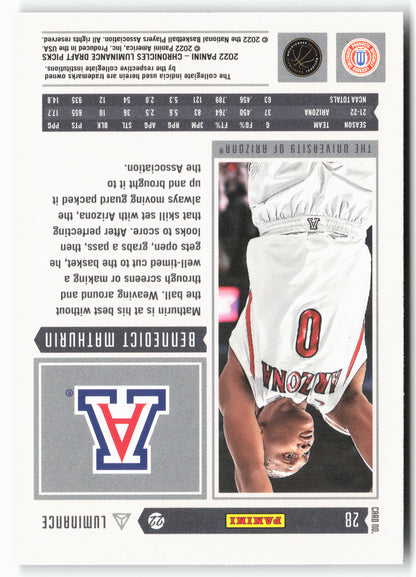 2022 Panini Chronicles Draft Picks #28 Bennedict Mathurin Luminance