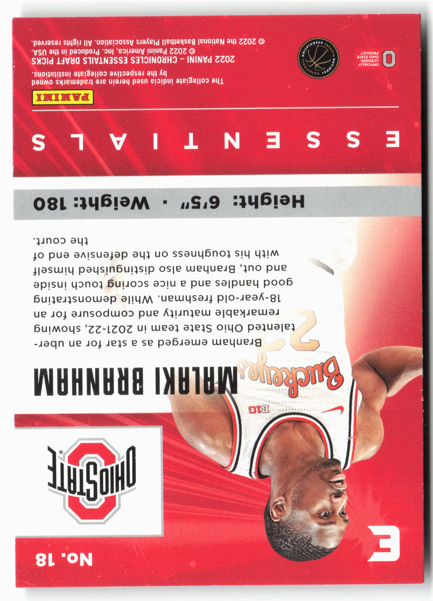 2022 Panini Chronicles Draft Picks #18 Malaki Branham Essentials Pink