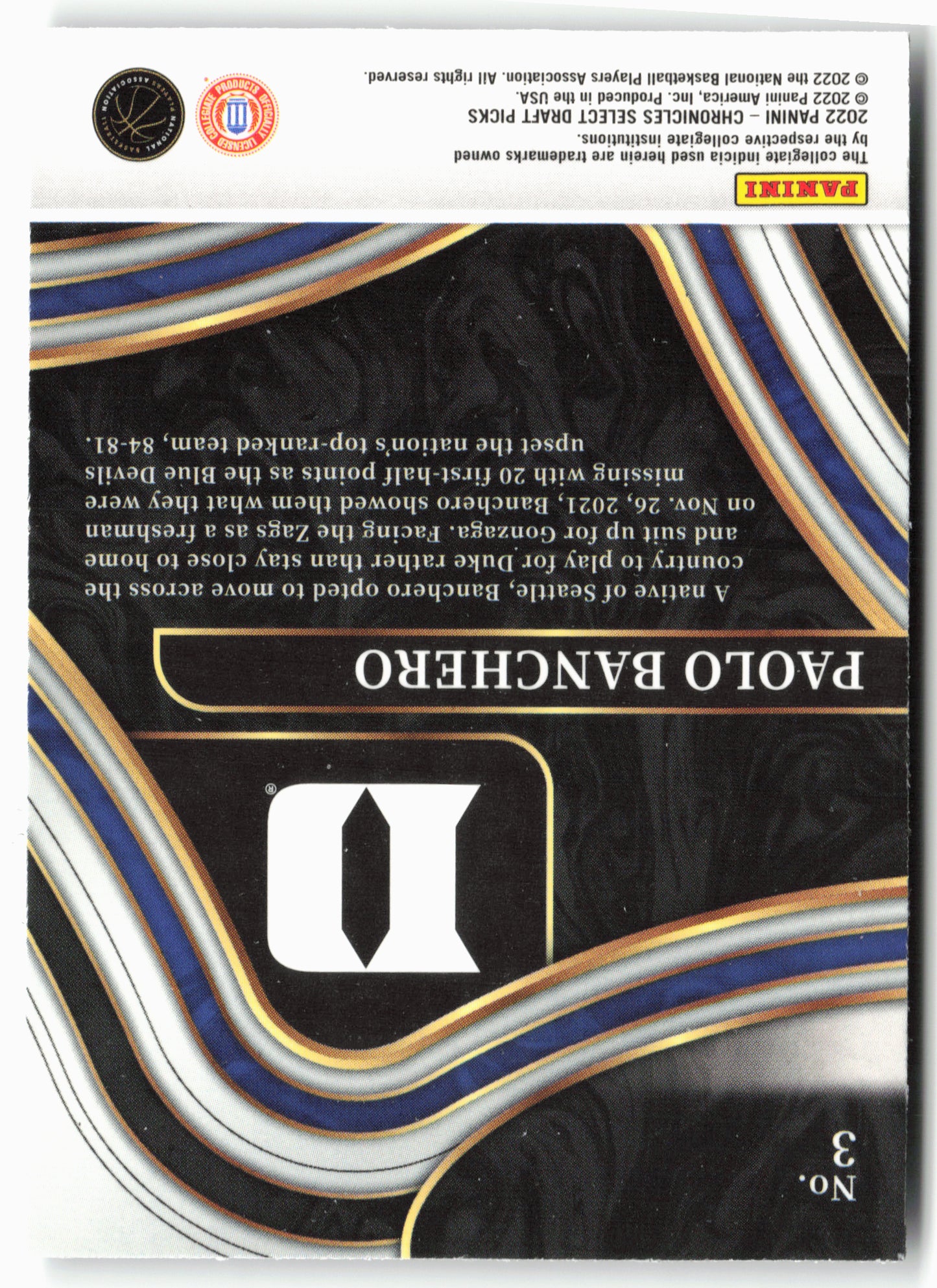 2022 Panini Chronicles Draft Picks #3 Paolo Banchero Select