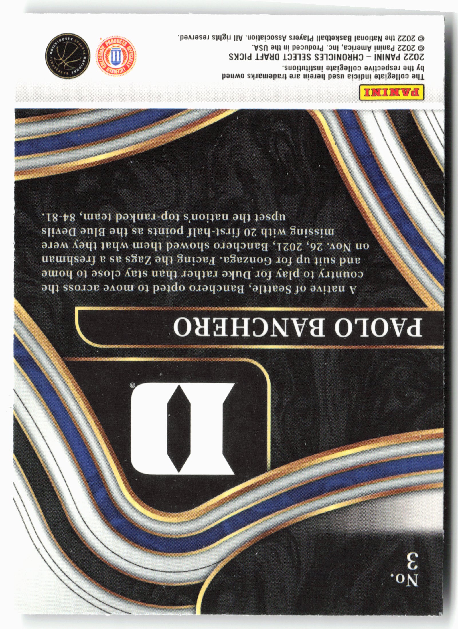 2022 Panini Chronicles Draft Picks #3 Paolo Banchero Select