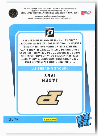 2022 Panini Chronicles Draft Picks #12 Jaden Ivey Donruss Rated Rookies