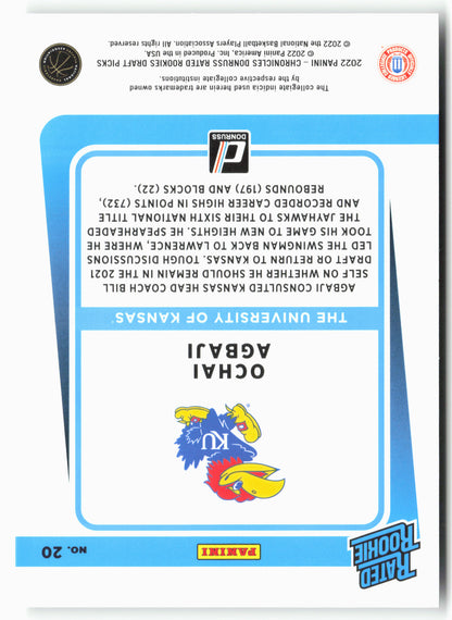 2022 Panini Chronicles Draft Picks #20 Ochai Agbaji Donruss Rated Rookies