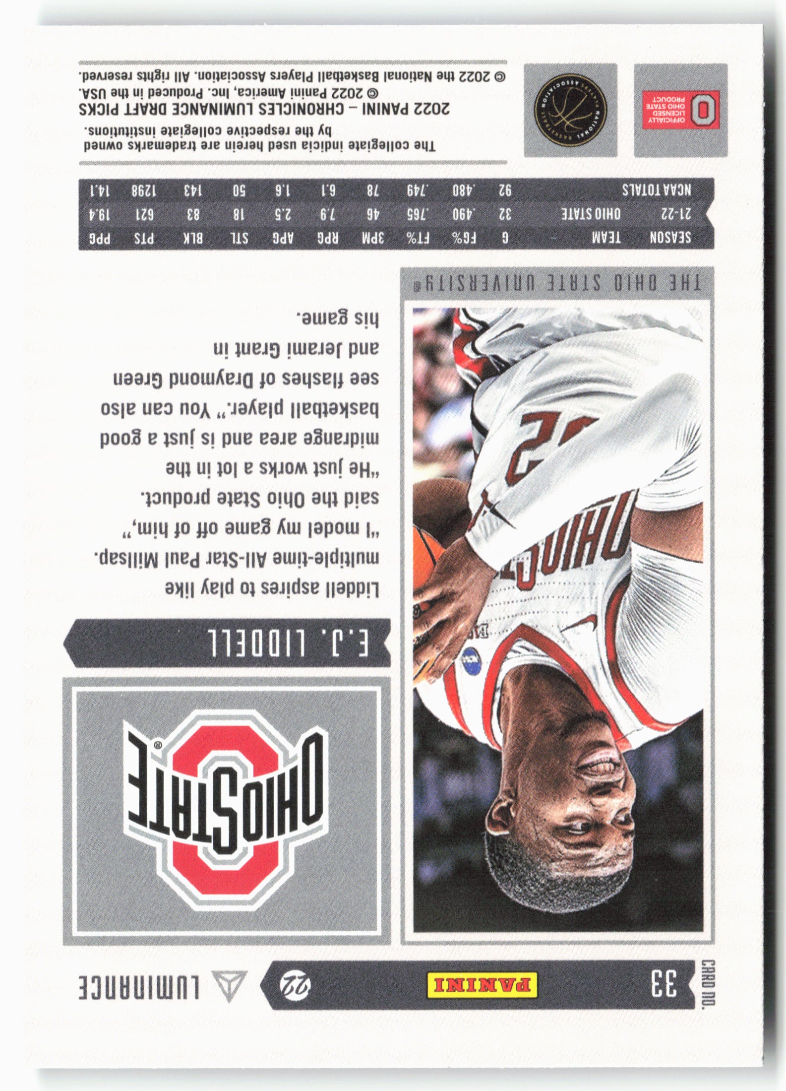 2022 Panini Chronicles Draft Picks #33 E.J. Liddell Luminance