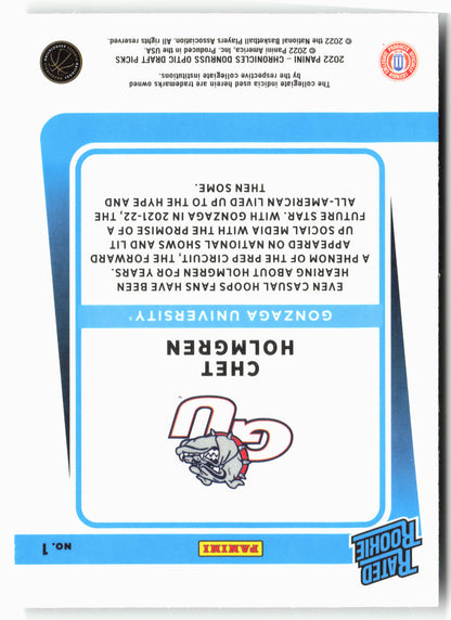 2022 Panini Chronicles Draft Picks #1 Chet Holmgren Donruss Optic Rated Rookie