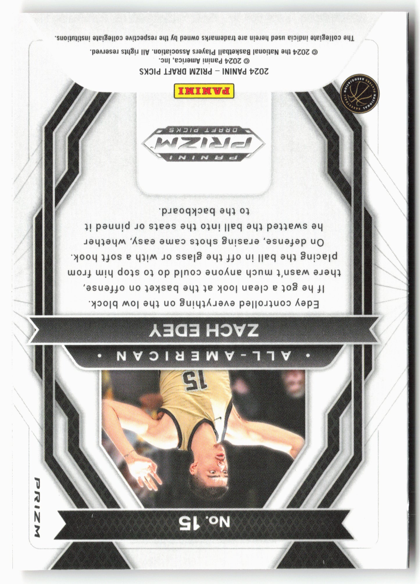 2024 Panini Prizm Draft Picks #15 Zach Edey All-American Prizms Orange Ice