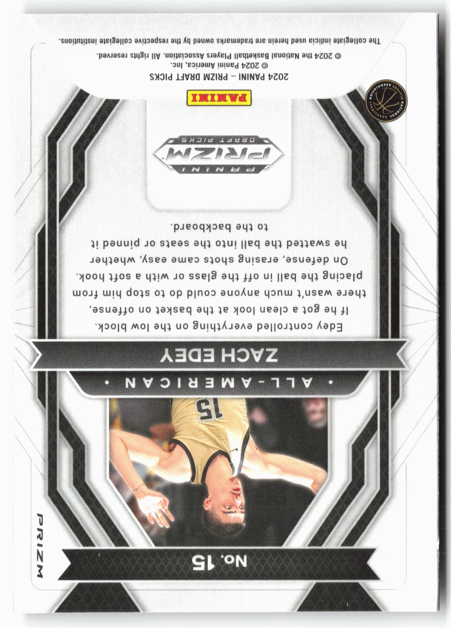 2024 Panini Prizm Draft Picks #15 Zach Edey All-American Prizms Orange Ice