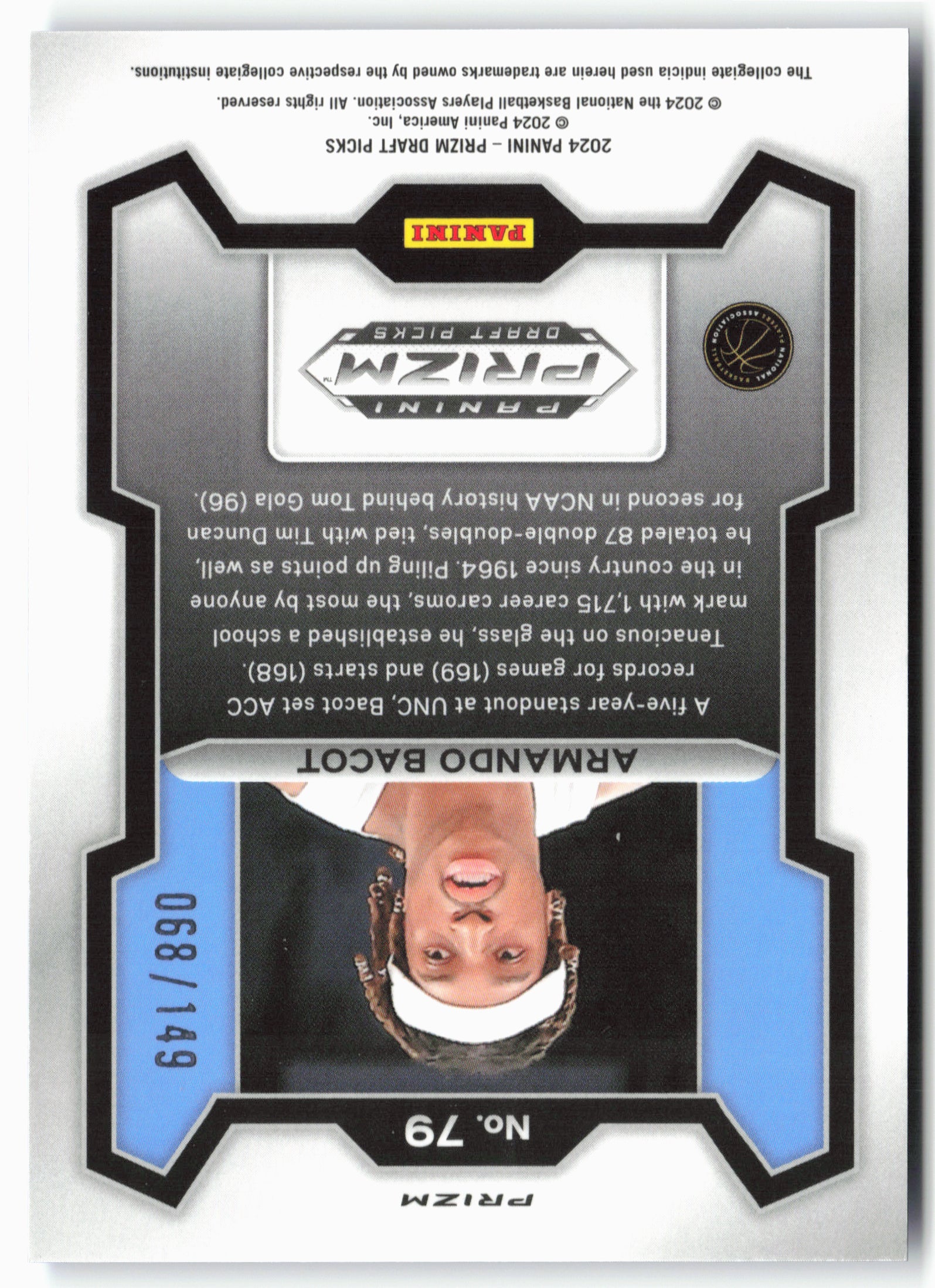 2024 Panini Prizm Draft Picks #79 Armando Bacot Prizms Blue Seismic #/149