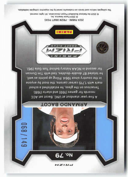 2024 Panini Prizm Draft Picks #79 Armando Bacot Prizms Blue Seismic #/149