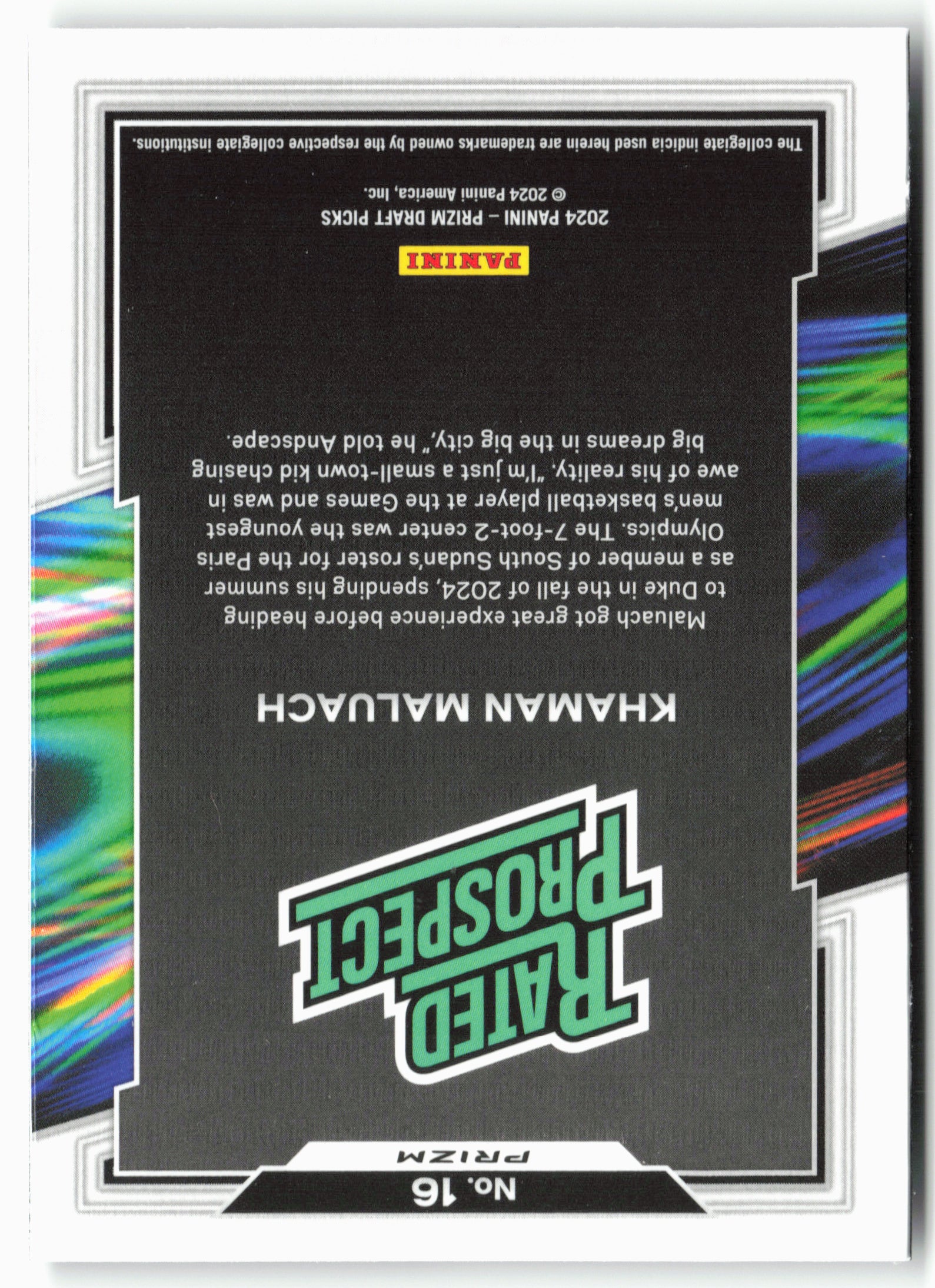 2024 Panini Prizm Draft Picks #16 Khaman Maluach Rated Prospect Prizms Silver