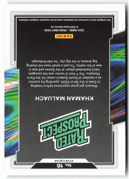 2024 Panini Prizm Draft Picks #16 Khaman Maluach Rated Prospect Prizms Silver