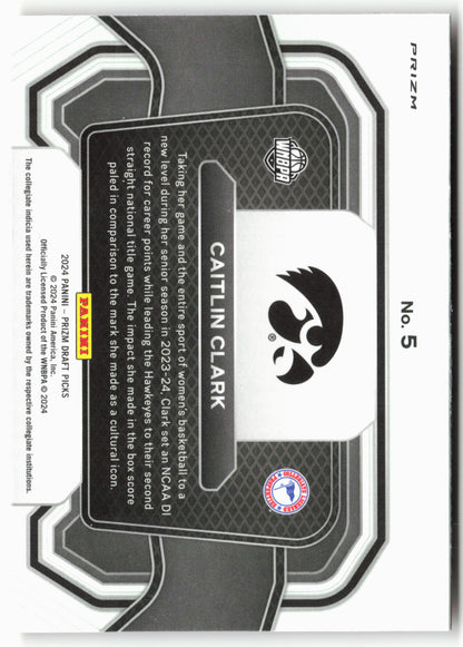 2024 Panini Prizm Draft Picks #5 Caitlin Clark Campus Legends Prizms Orange Ice