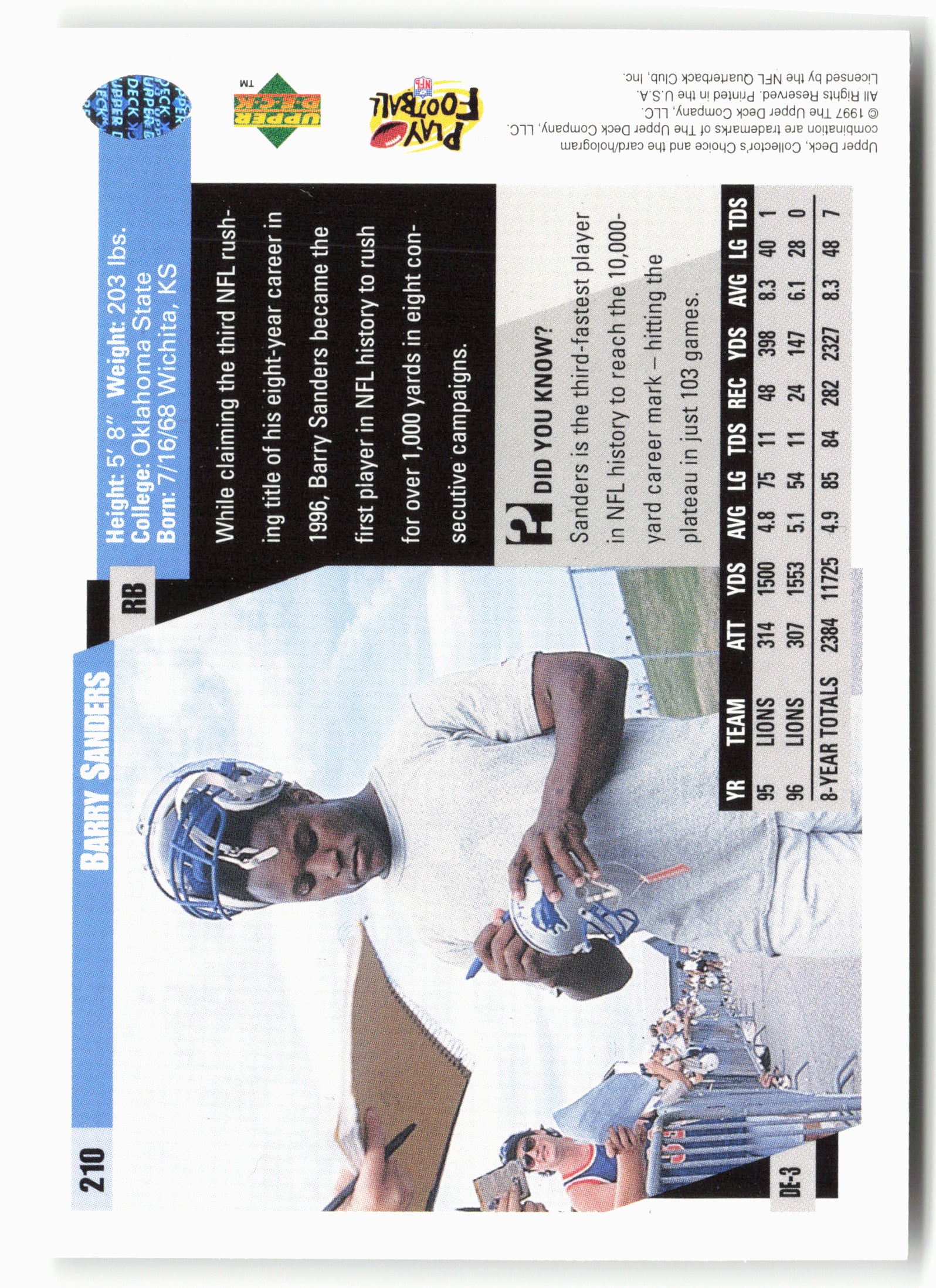 1997 Collector's Choice #210 Barry Sanders