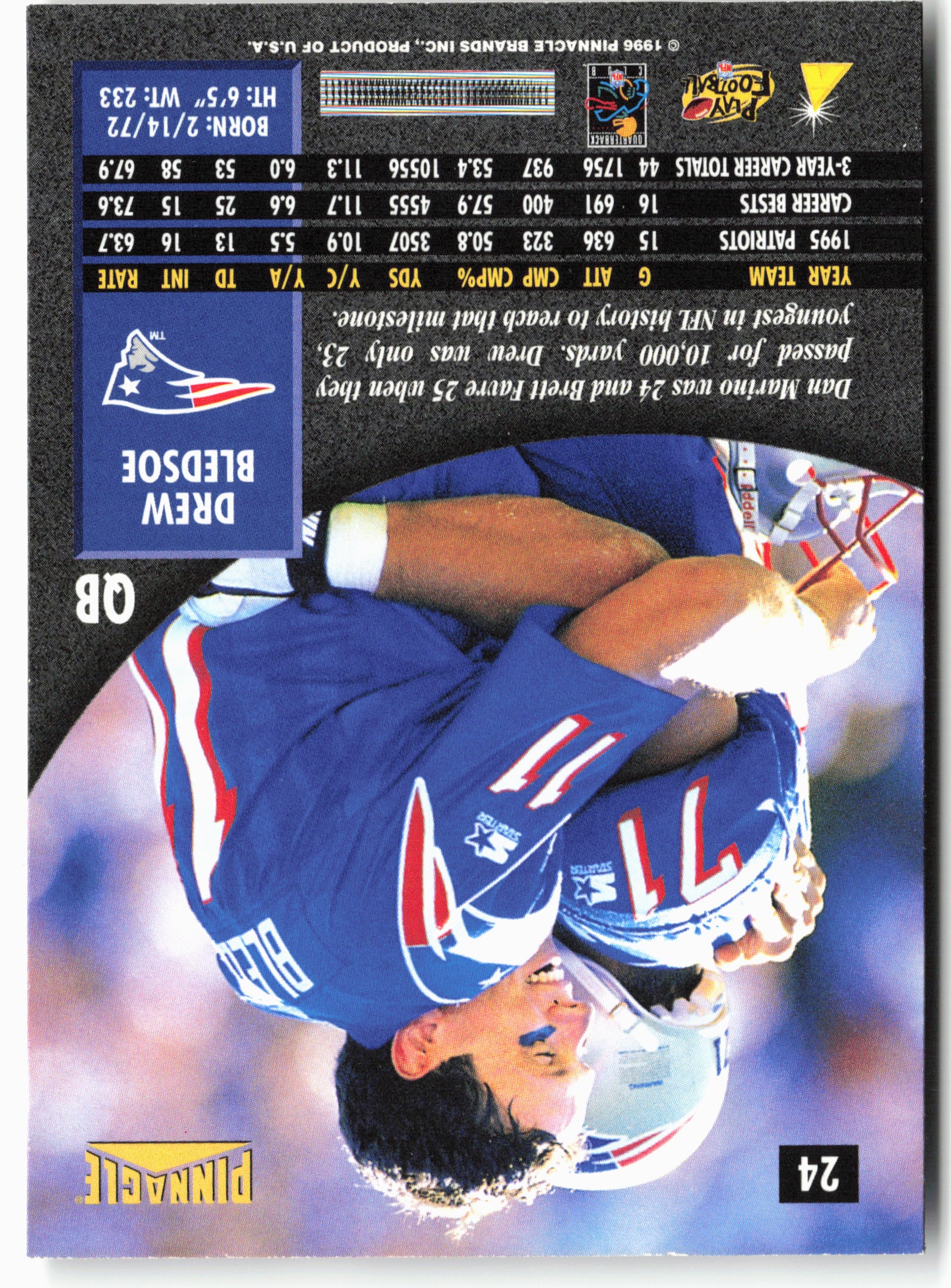 1996 Pinnacle #24 Drew Bledsoe