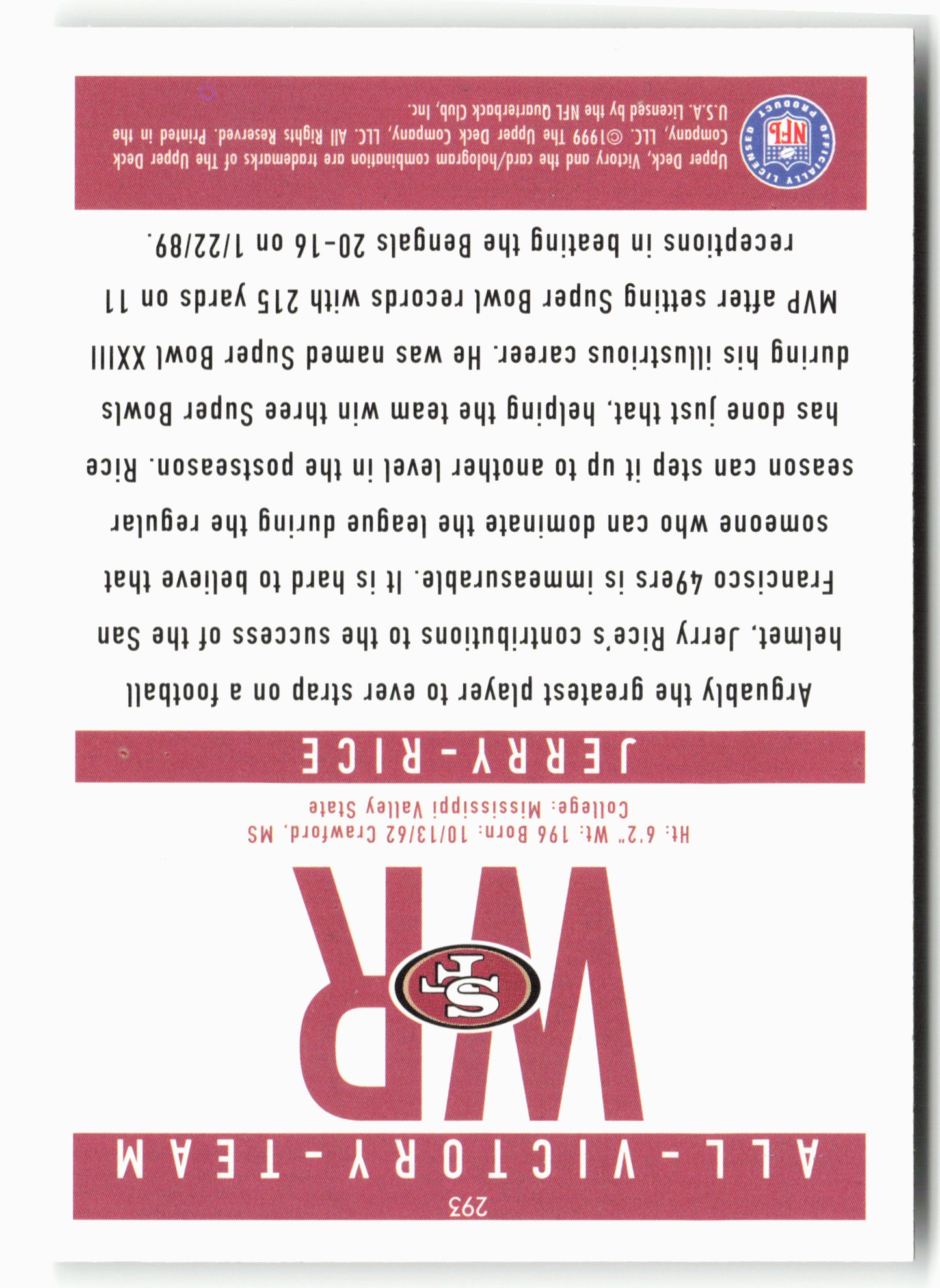 1999 Upper Deck Victory #293 Jerry Rice