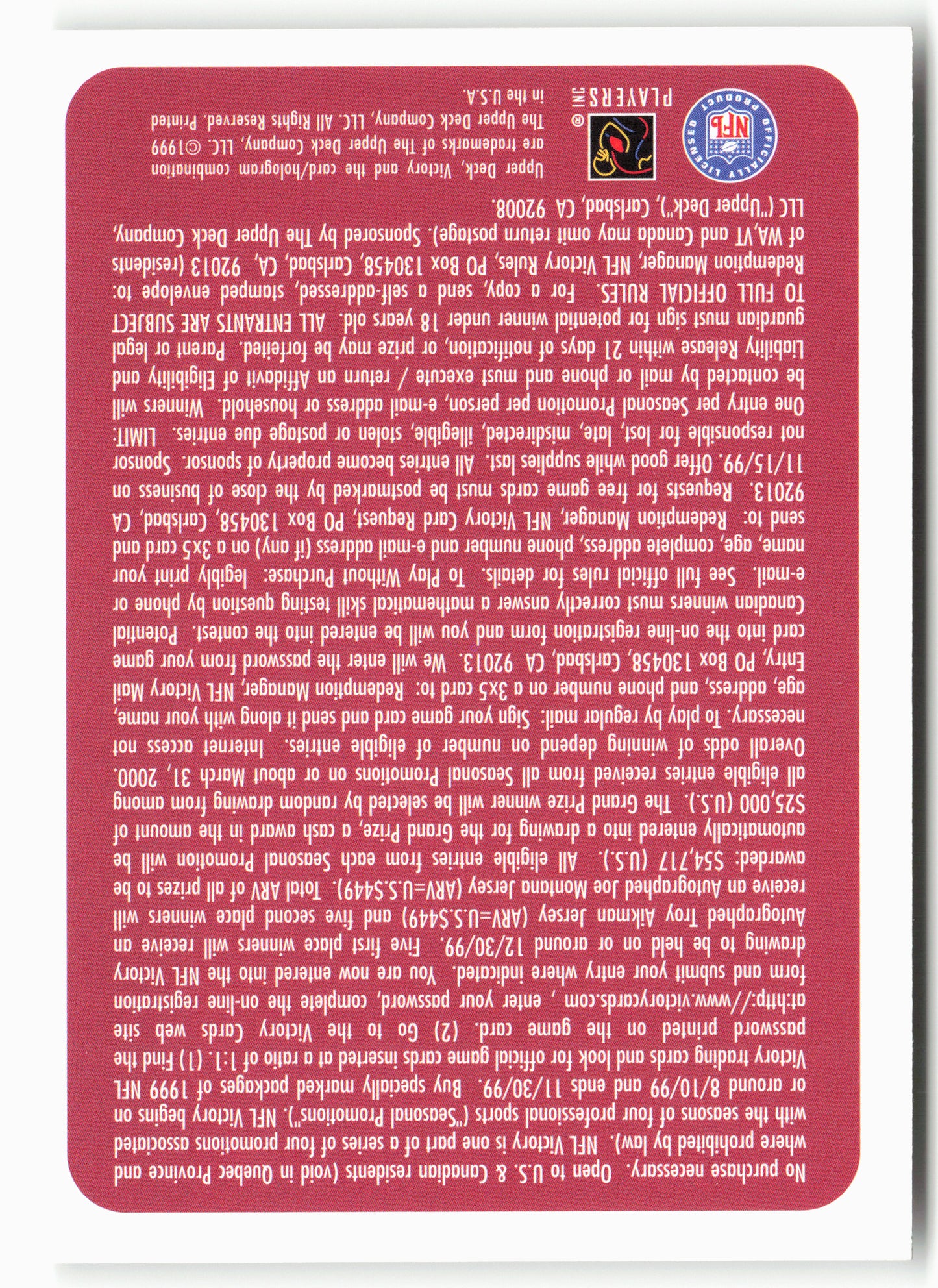 1999 Upper Deck Victory #NNO Joe Montana