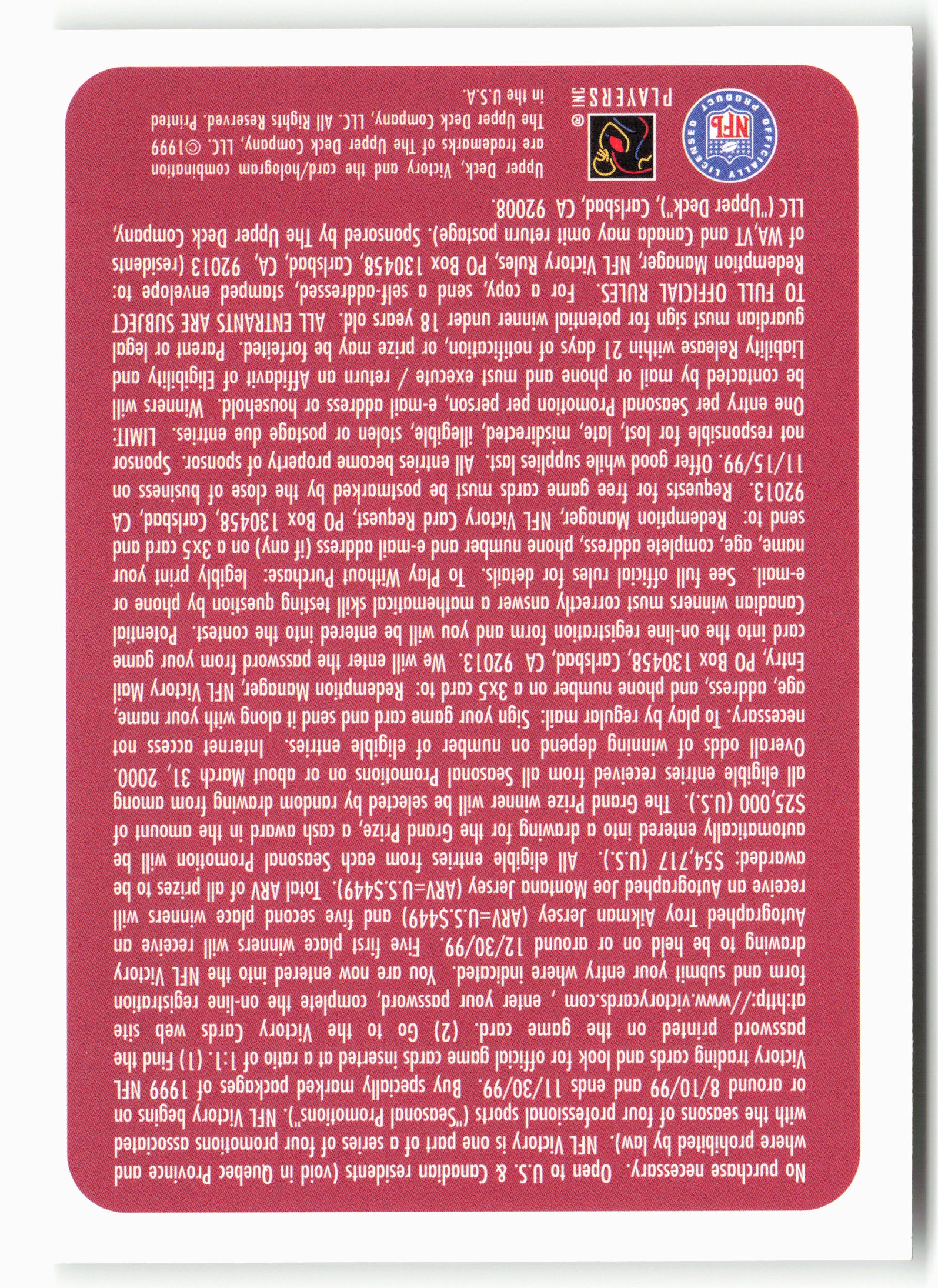 1999 Upper Deck Victory #NNO Joe Montana