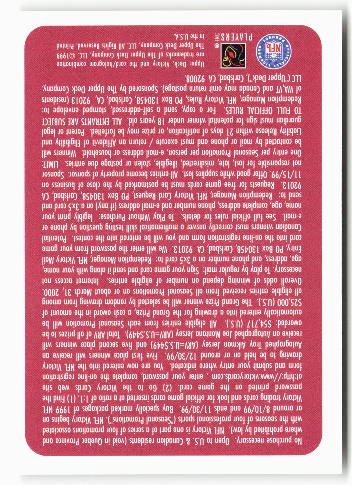 1999 Upper Deck Victory #NNO Joe Montana A