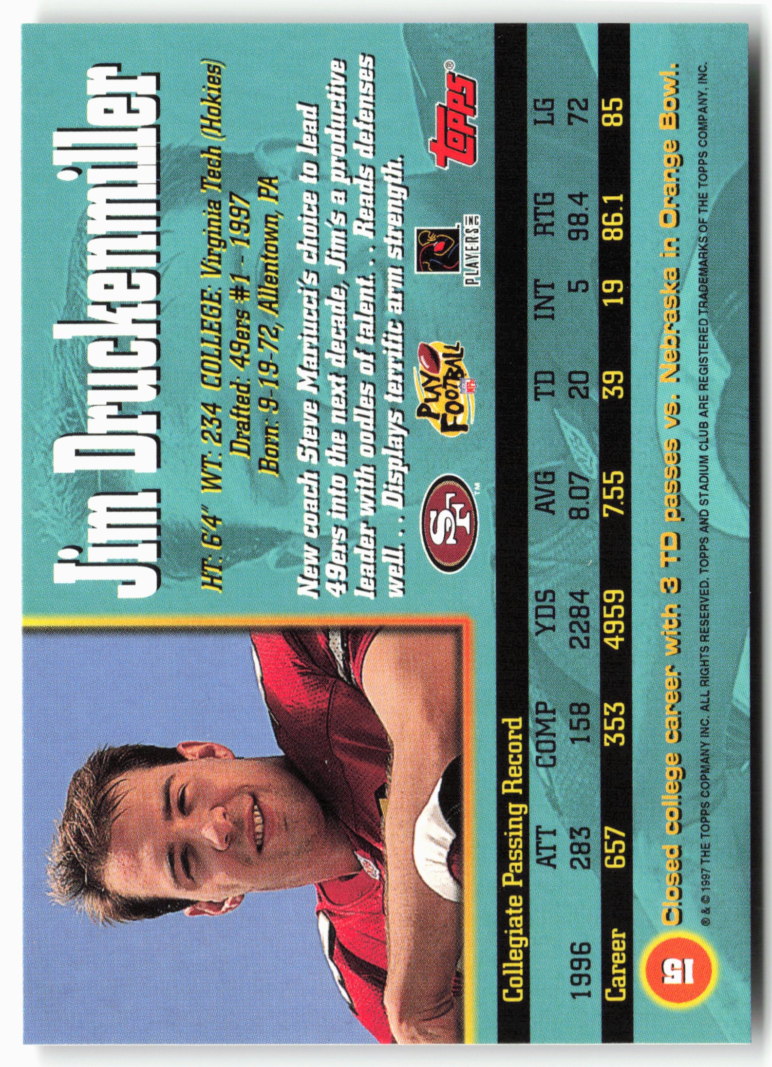1997 Stadium Club #15 Jim Druckenmiller